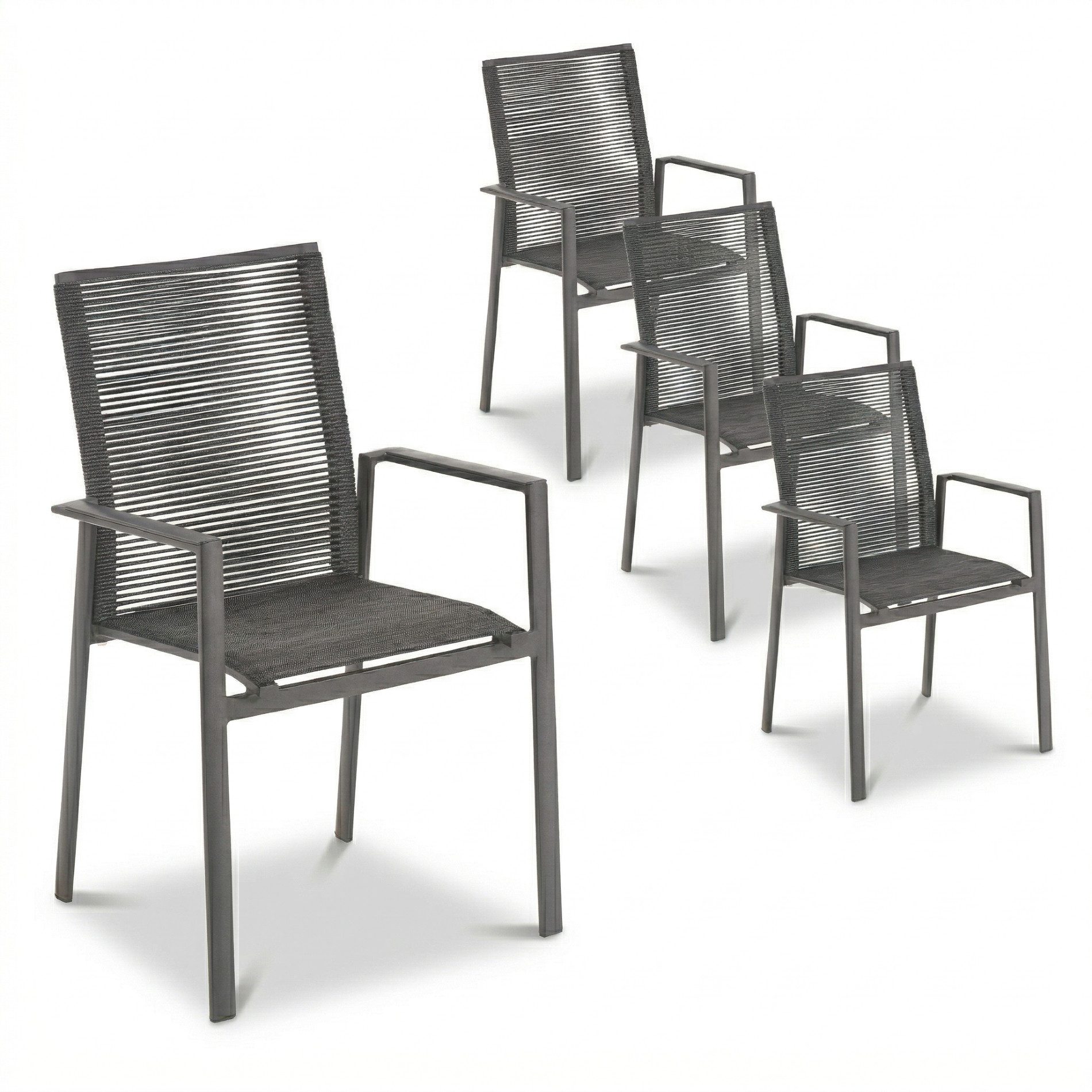 Liadomo Gartenstuhl Limbadi Stapelstuhl, Gartensessel, Stuhl für Terrasse & Balkon (Gartenstuhl-Set, 4 St), Armlehnen Aluminium, Rope anthrazit, Aluminium