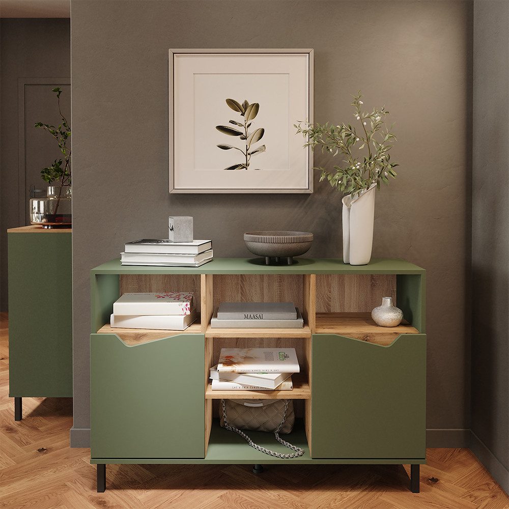 Vicco Kommode Marelle, Grün/Artisan, 120 x 81.3 cm mit 2 Türen (1 St)