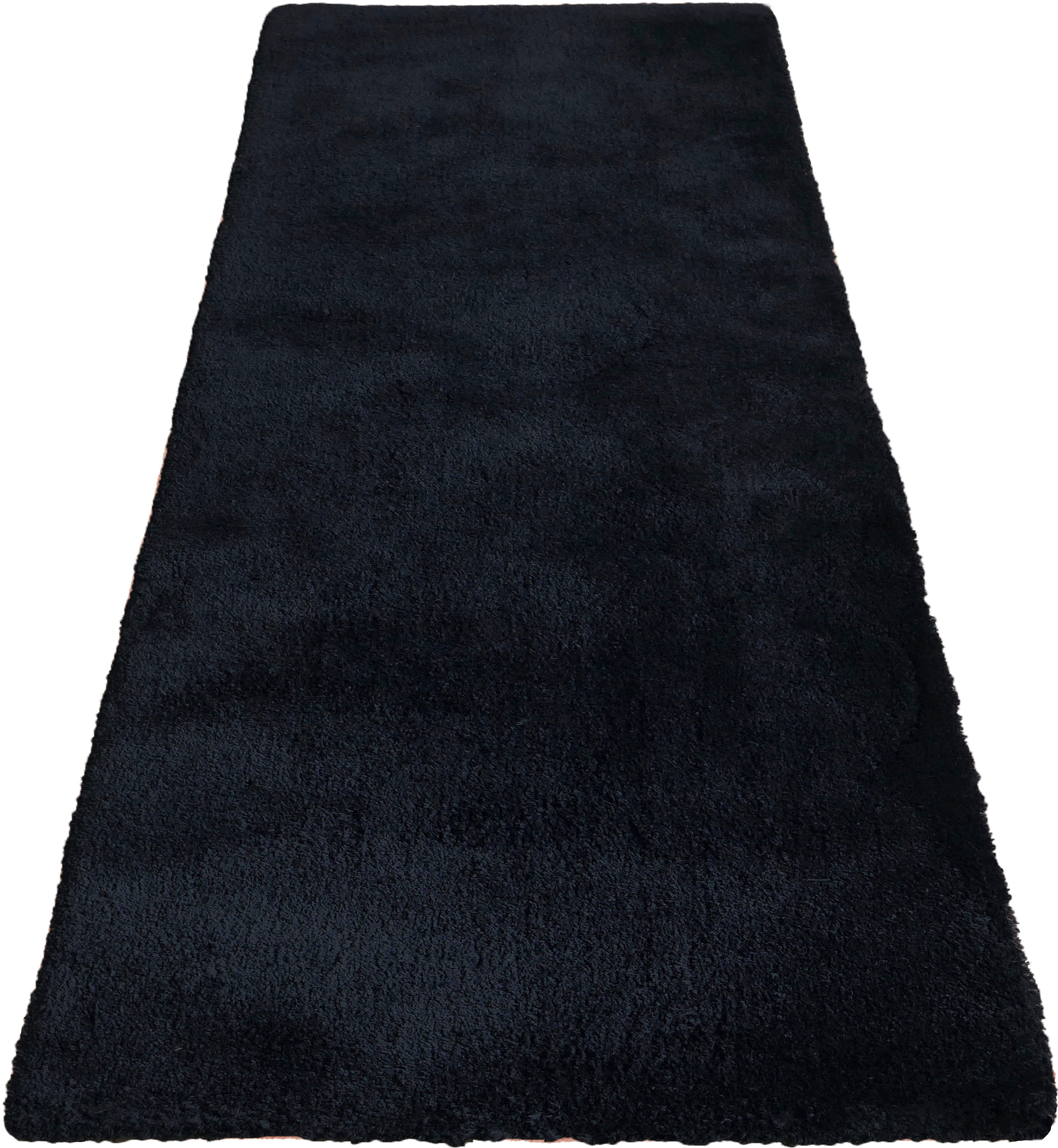 Hochflor-Läufer Microfaser Teppich Magong, my home, rechteckig, Höhe: 25 mm, uni, weiche Teppiche, Brücke, gewebt, Wohnzimmer, Schlafzimmer, Flur schwarz