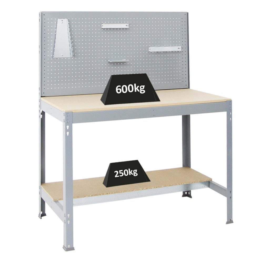 PROREGAL® Werkbank Werkbank Quick-Buffalo, (mit Werkzeugwand, HxBxT 84x120x61cm, Traglast 600kg, Blau oder Grau, 4-tlg)