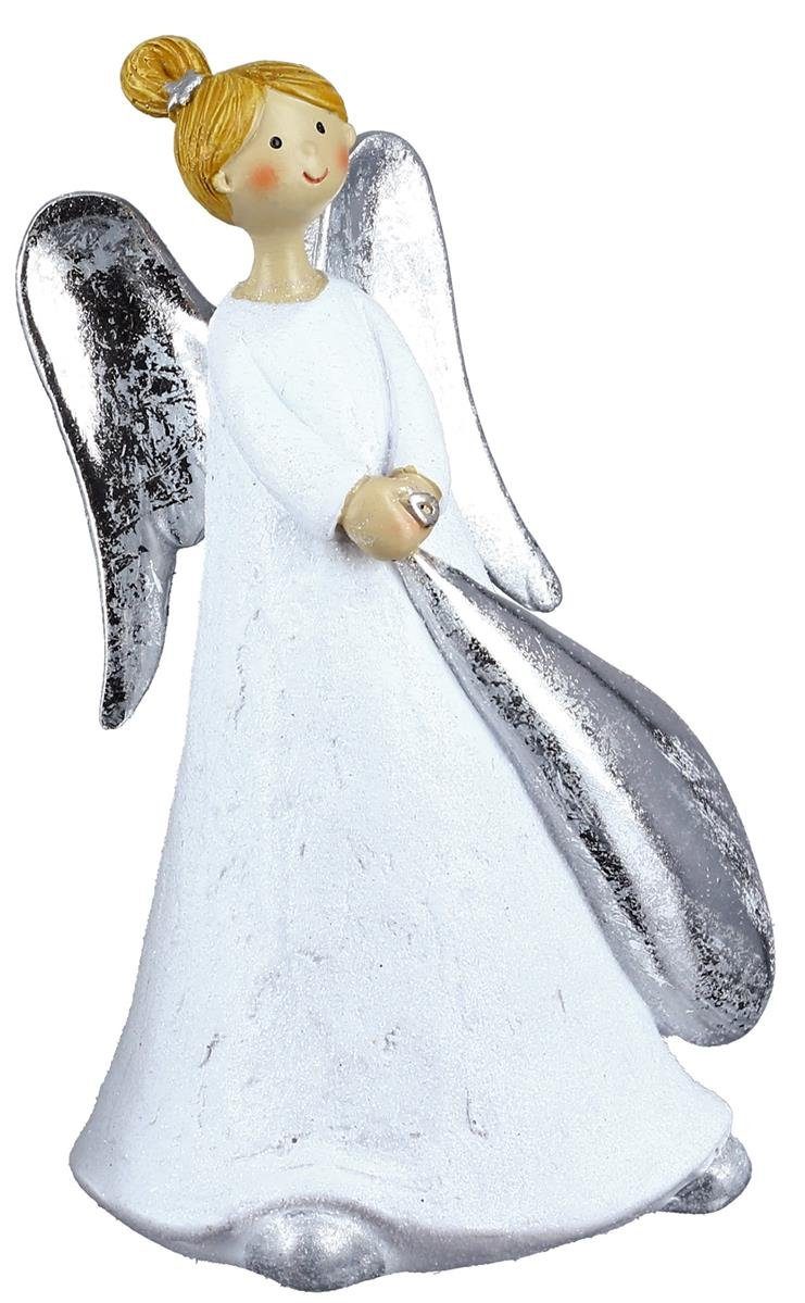 4x8 Herz cm weiß dekojohnson silber Engelfigur Engel Weihnachtsdeko-Figur