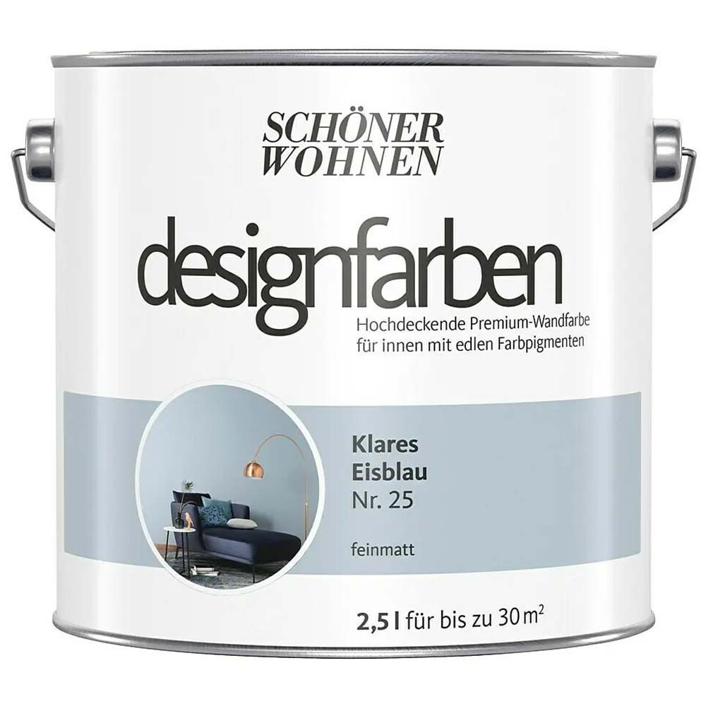 SCHÖNER WOHNEN FARBE Wandfarbe Schöner Wohenn Designfarben 2,5 Ltr. Klares Eisblau Nr. 25