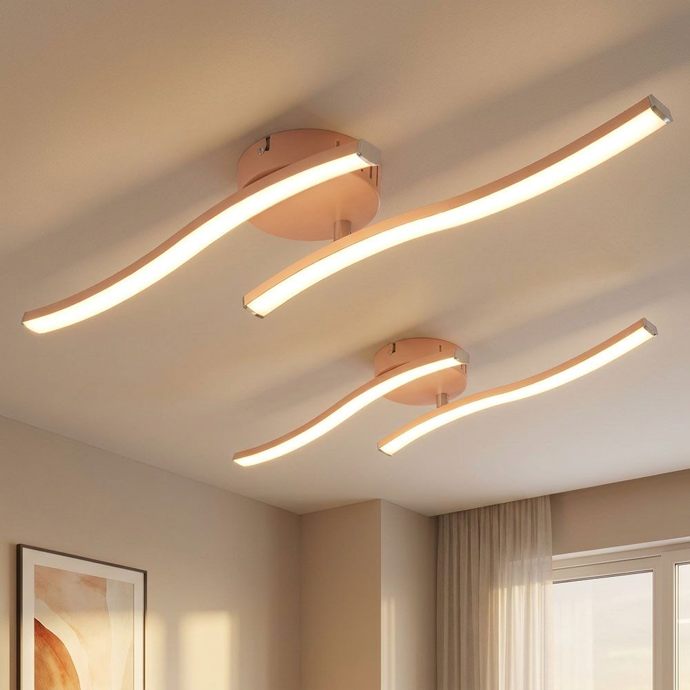 GLOBO LIGHTING LED Deckenleuchte, LED-Leuchtmittel fest verbaut, Warmweiß, 2x Deckenlampe Wohnzimmerleuchte Deckenleuchte LED pfirsichfarben