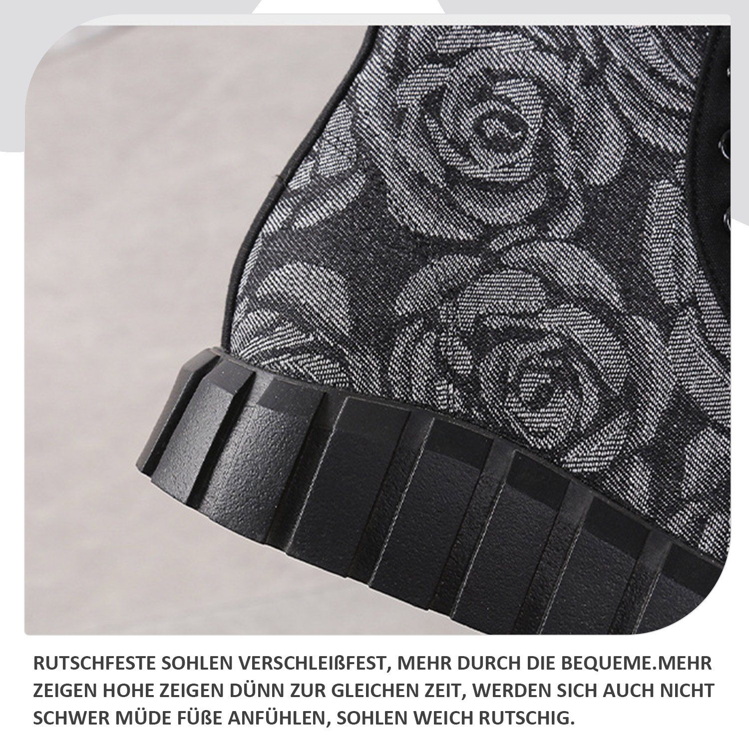 Daisred Damen-Stiefeletten mit Absatz und Blume niedrigem Stiefel Sohle Schwarze