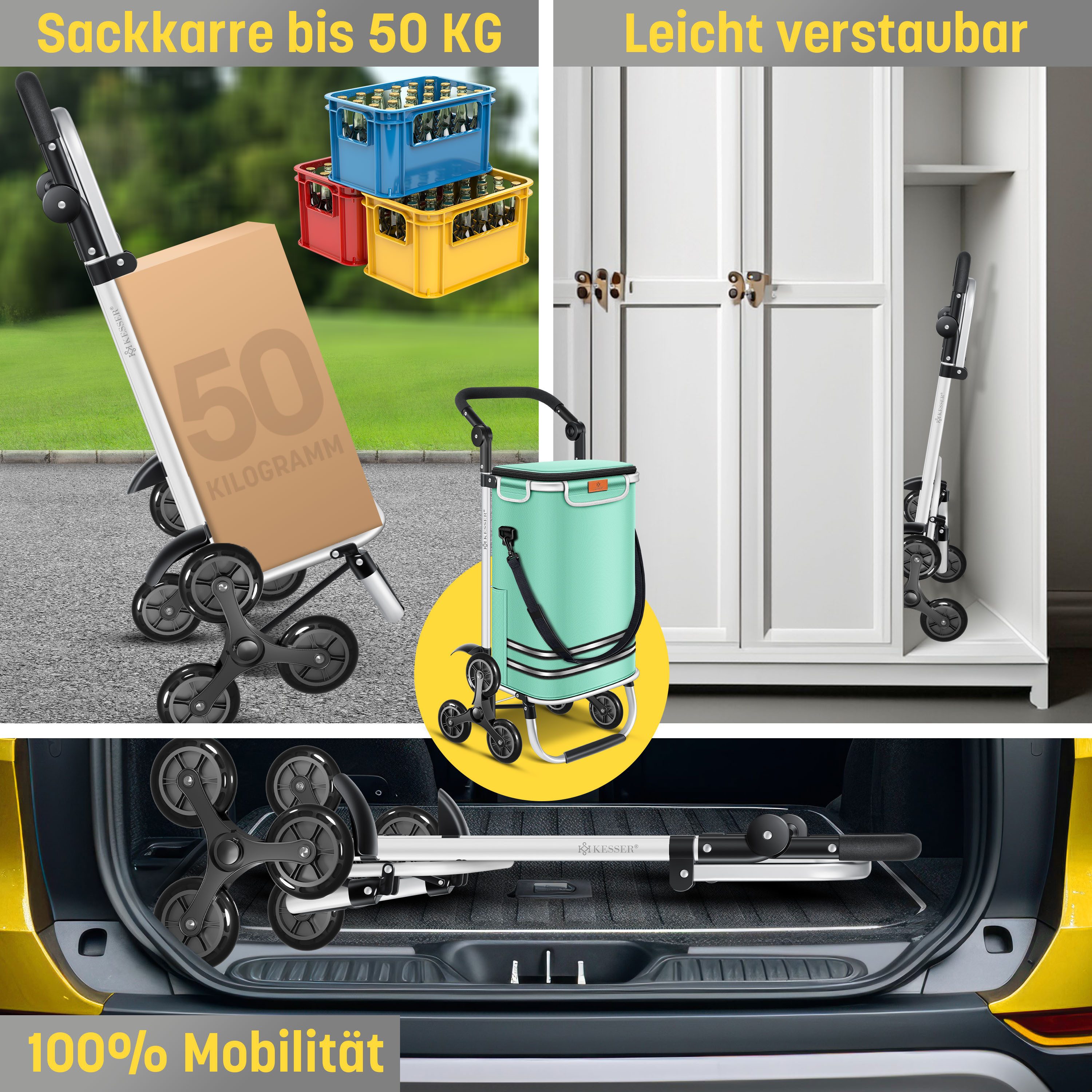 KESSER Einkaufstrolley, Einkaufstrolley mit Kühlfach ideal für Stufen belastbar bis 50kg