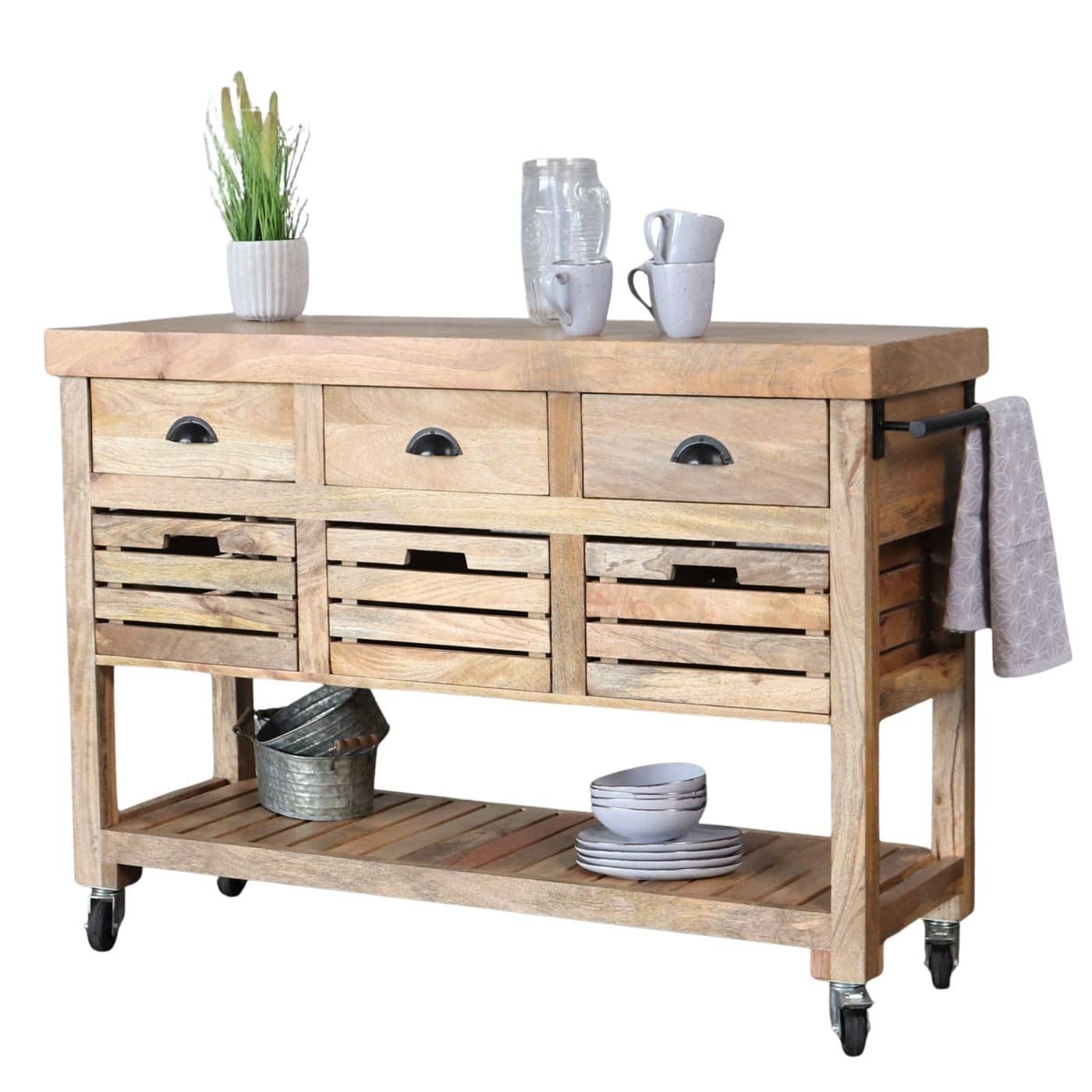 baario Küchenwagen Servierwagen ZAGON Holz, massiv Mangoholz Kücheninsel br günstig online kaufen