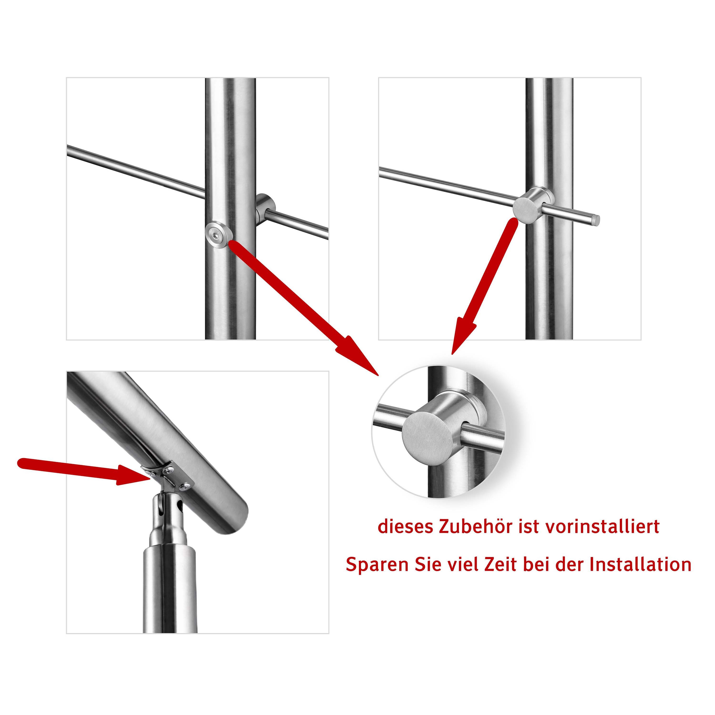 AICA Treppengeländer AICA Edelstahl-Geländer mit Handlauf, Länge 200/220/240 cm, 200 cm Länge, Packung, 5-tlg., Bodenmontage, 3 Pfosten und 3 oder 5 Querstäbe,  – Bild 5 von 5