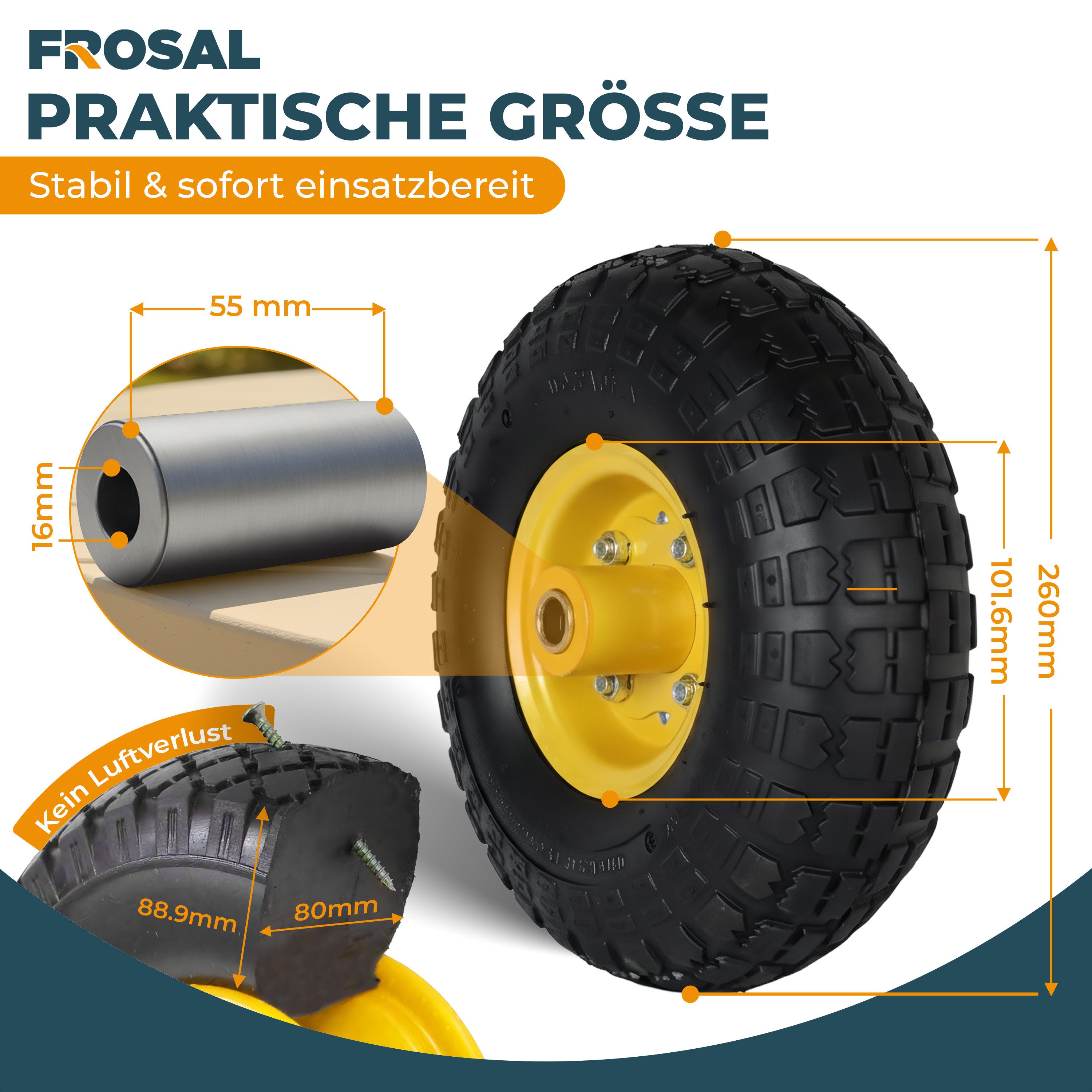 Frosal Ersatzrad FROSAL PU Ersatzrad 16mm gelbe Achse 4.10/3.50 (1 St)