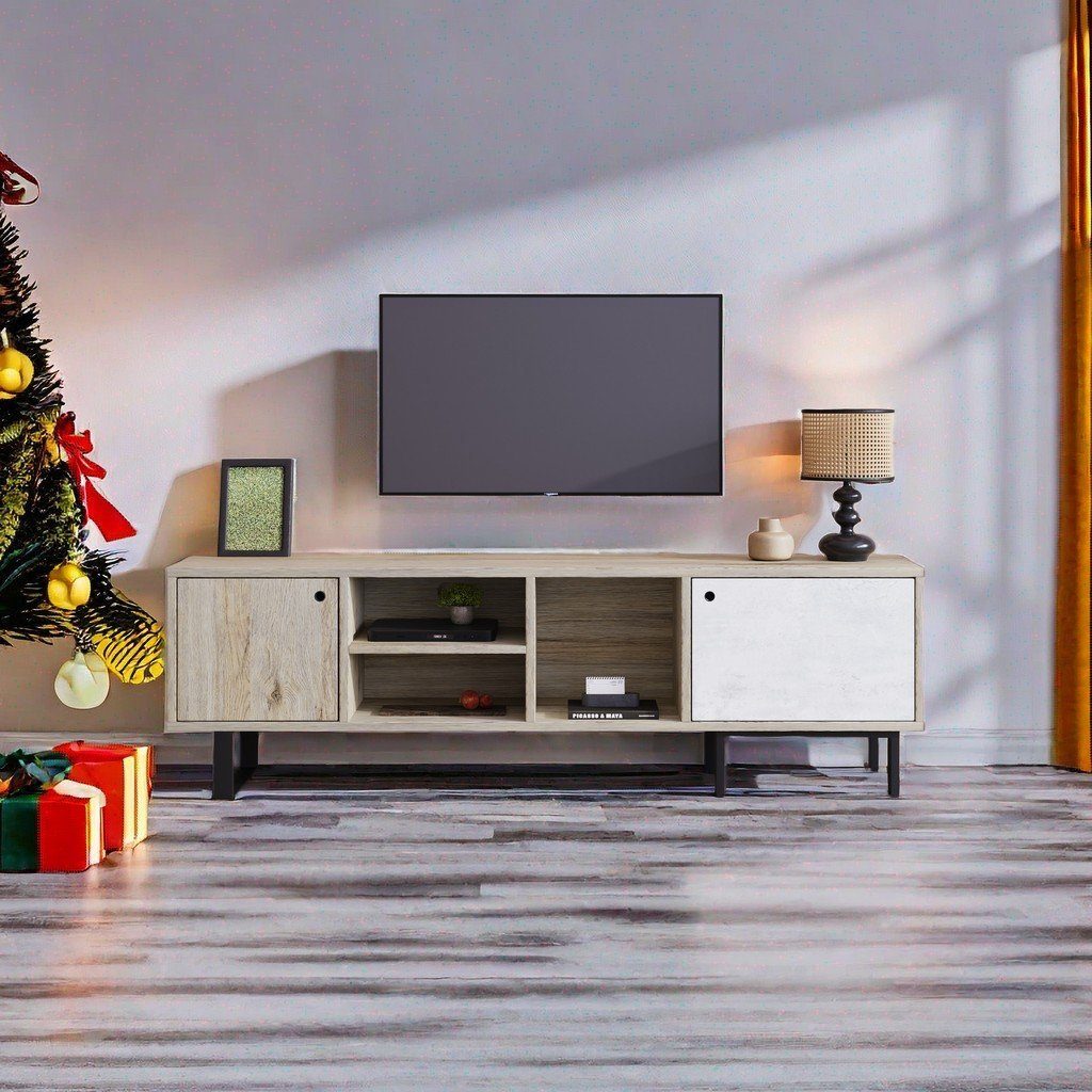BlingBin TV-Schrank Fernsehschrank Holz 160cm TV-Regal für Fernseher (1 Packung, 1-St., 1er Set) einzigartiges Design, Holzlattentür, Vintage