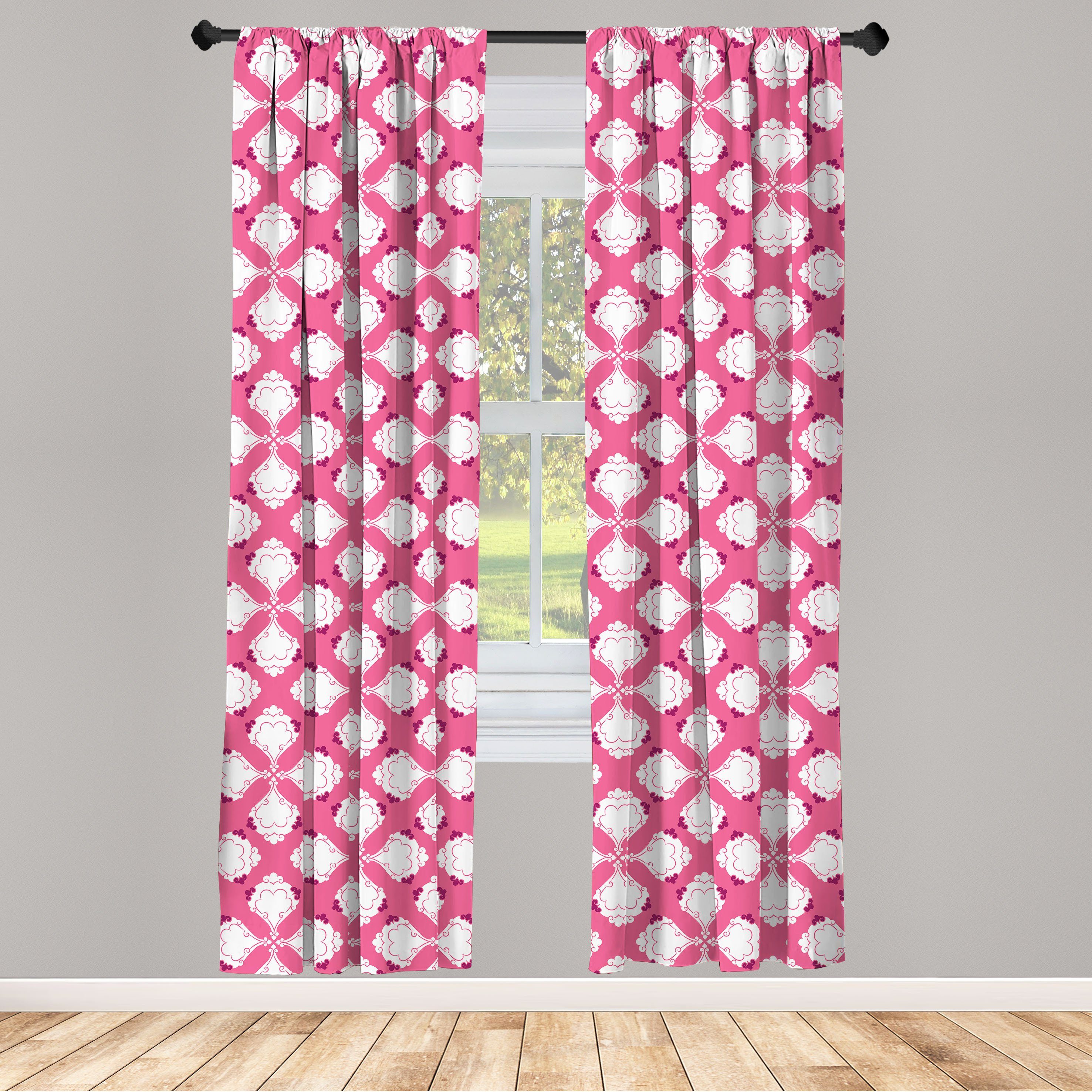 Gardine Vorhang für Wohnzimmer Schlafzimmer Dekor, Abakuhaus, Microfaser, Pink und Weiß Kurven und Blumen