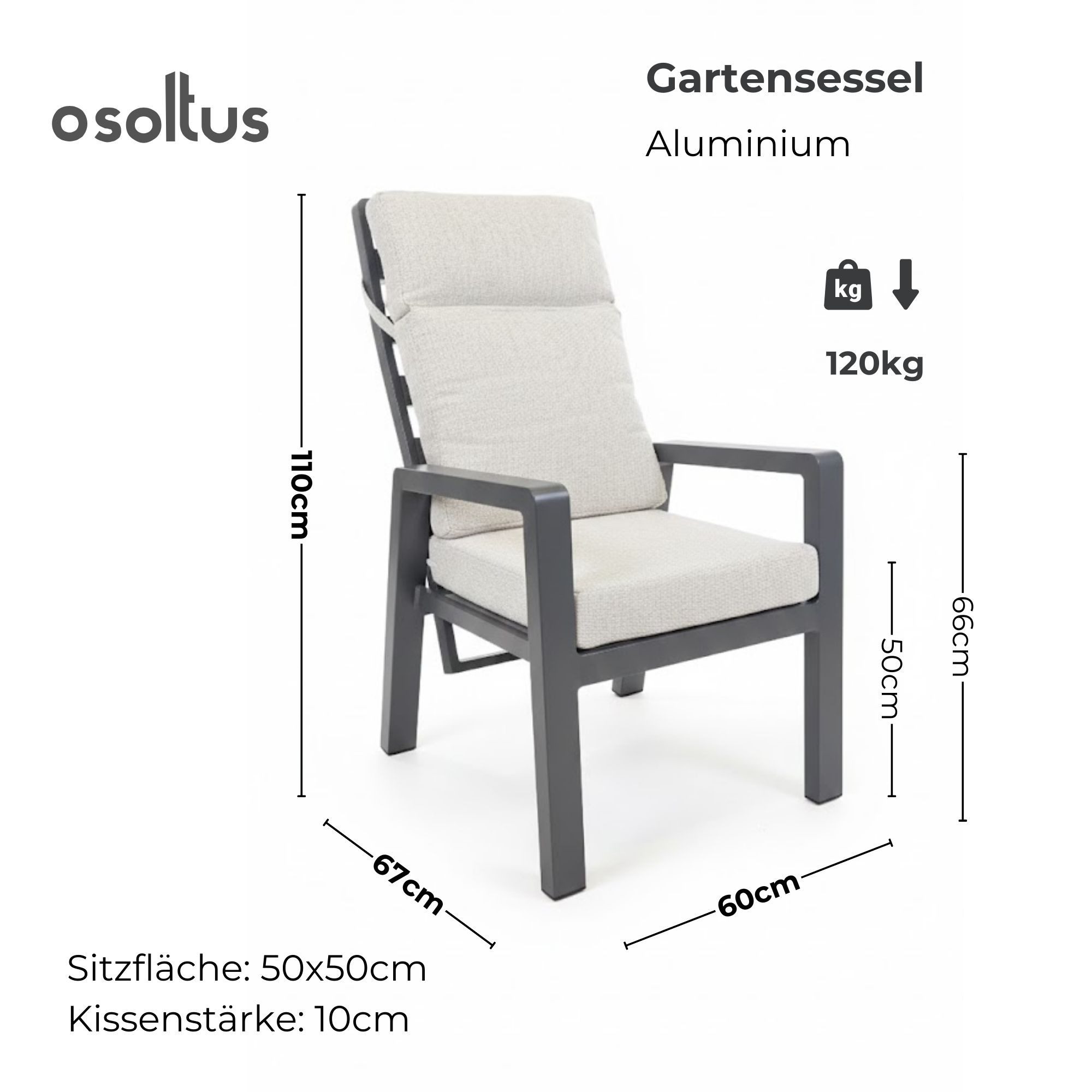 osoltus Gartenlounge-Sessel osoltus Gartensessel Alu Anthrazit wetterfest Palma II All Weather