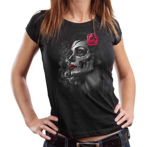 GASOLINE BANDIT® T-Shirt Damen Lady Biker-Shirt: Lady-Skull Rose