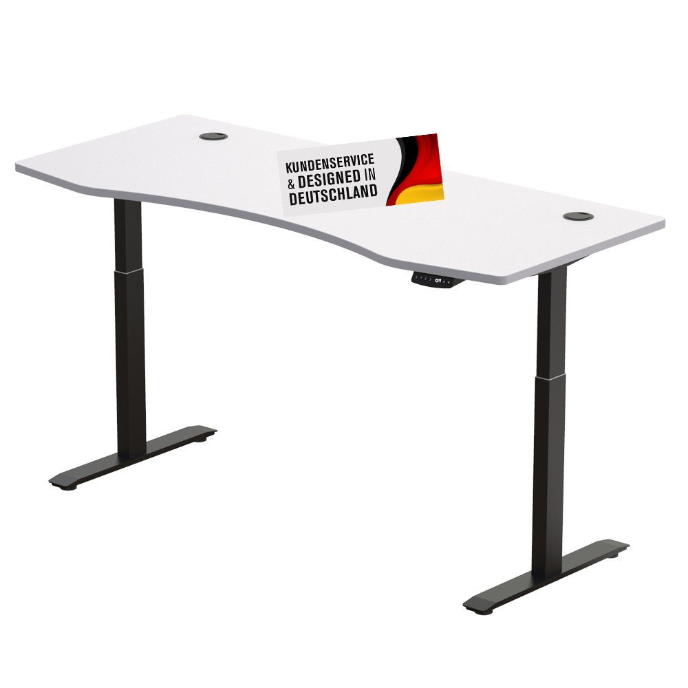 PROMAFIT Arbeitstisch Schreibtisch mit elektrischer Höhenverstellung (Set, 1-St), Tischplatte 180 oder 150 cm & 3 Memory Funktionen weiß | Schwarz | Weiß | Tische