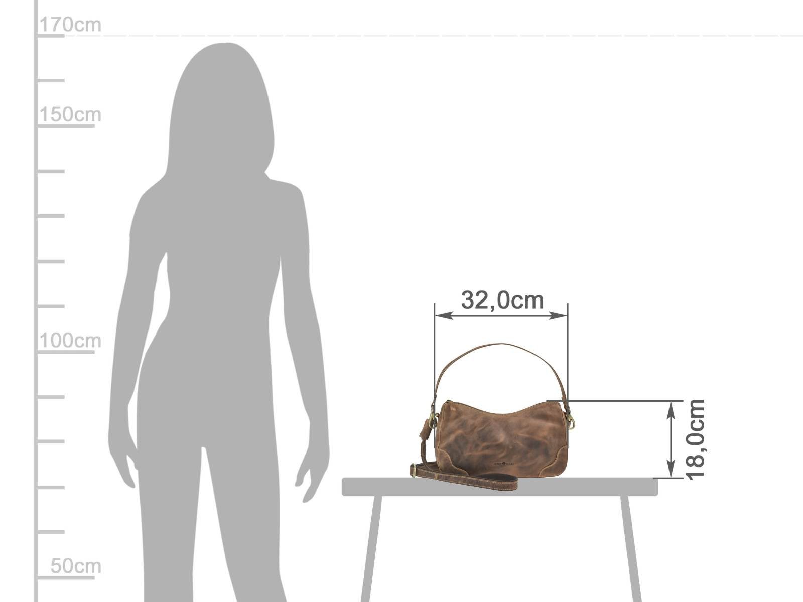 Greenburry Umhängetasche Leder Handtasche Vintage 32x18cm antikbraun Damentasche, Schultertasche, Handtasche, Damen, antikbraun