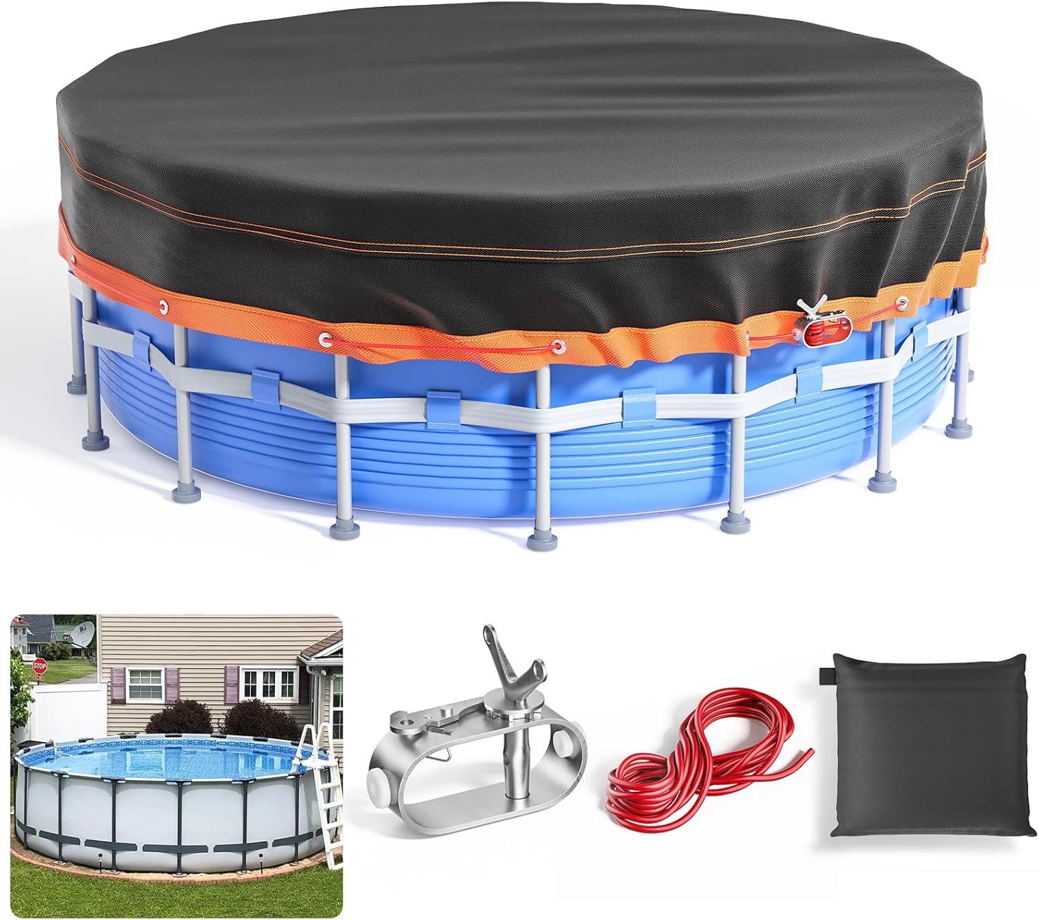 FELIXLEO Pool-Abdeckplane Poolabdeckung Rund 376 cm Wasserdicht Oxford mit Kordelzug