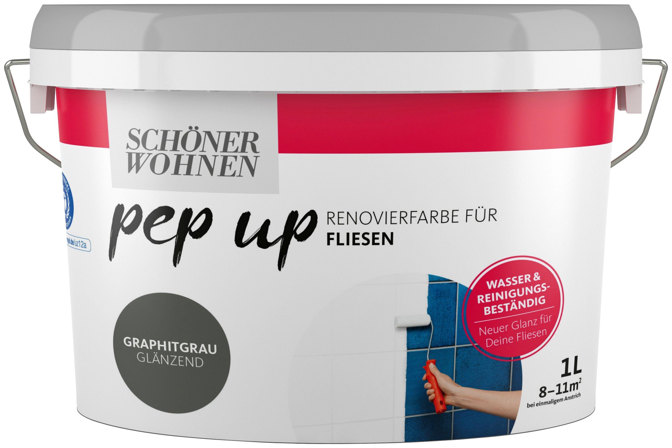 SCHÖNER WOHNEN FARBE Fliesenlack pep up - graphitgrau, 1 Liter, graphitgrau, glänzend, Renovierfarbe für Fliesen