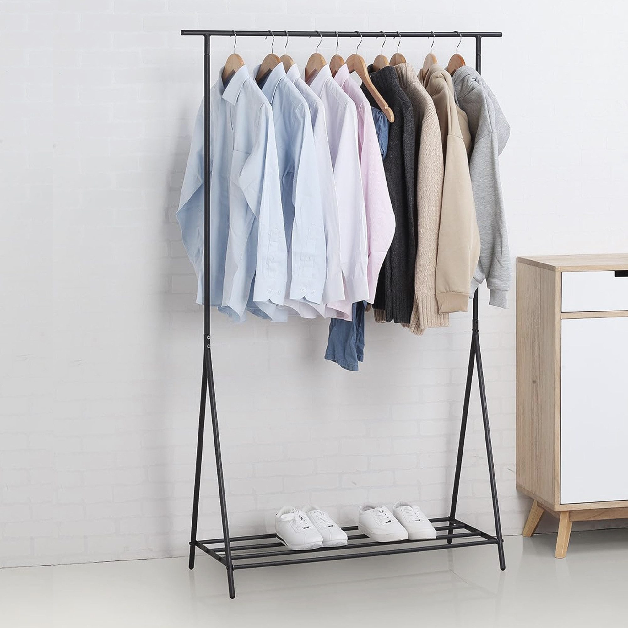 HomeGuru Kleiderständer Kleiderständer Weiß 100x40x160cm, Metall mit Schuhablage, bis 20kg – Bild 4 von 5