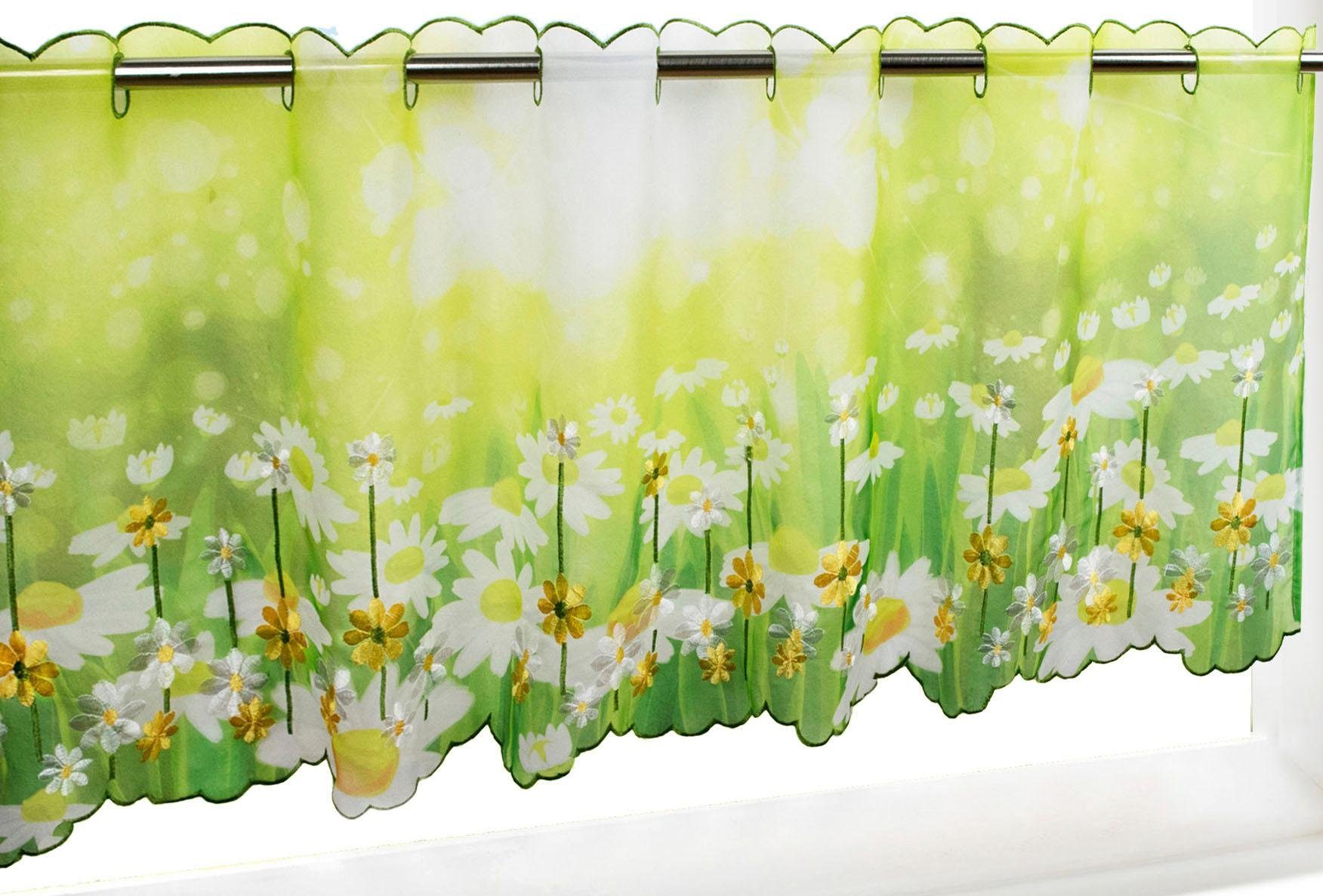 Delindo Lifestyle Scheibengardine Margeriten (1 St), Stangendurchzug, transparent, Voile, zwei Größen