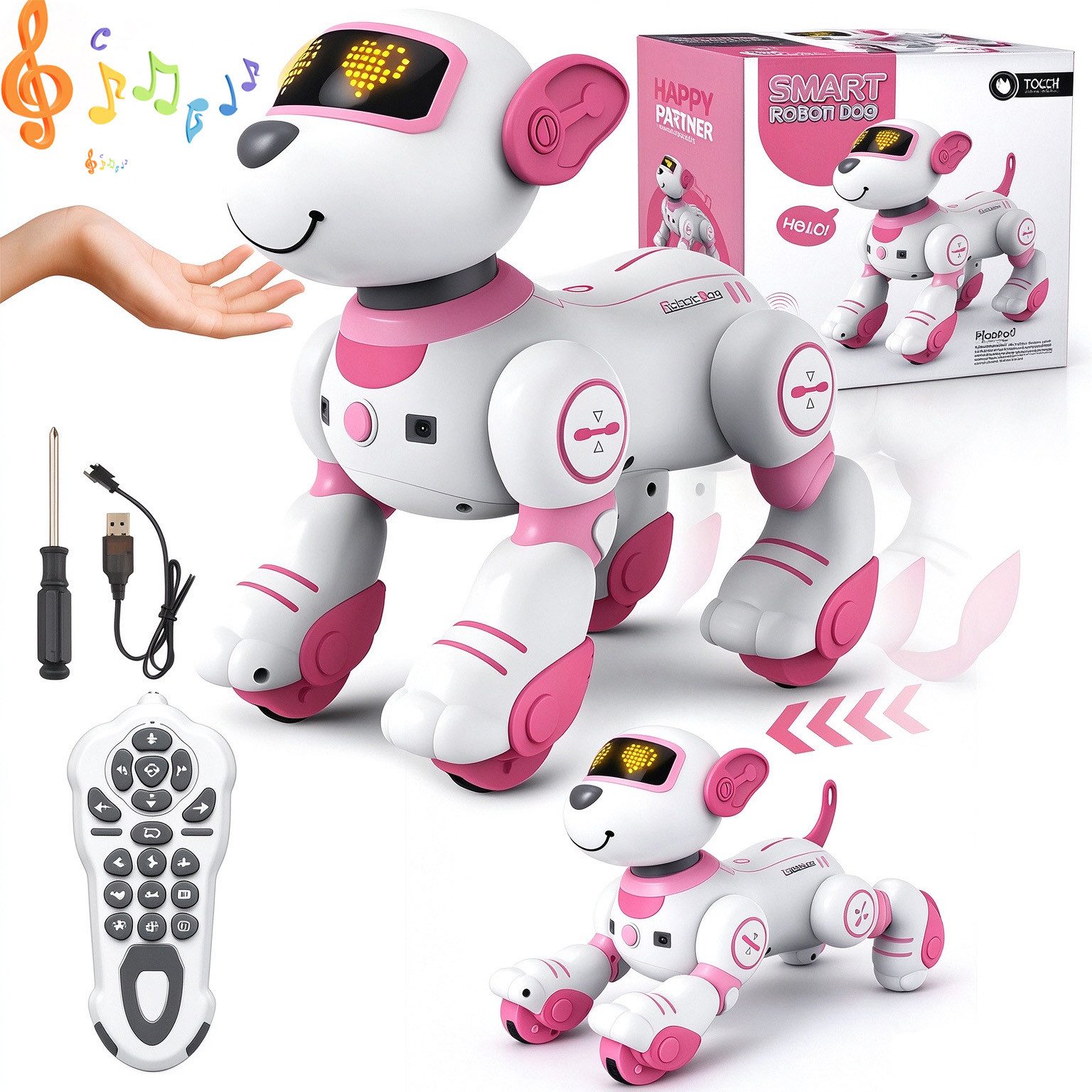 AKKEE RC-Roboter Roboter Hund Kinder Ferngesteuerter Spielzeug Festival Geschenk, Interaktiver Anfassen und Folgen Roboterhund mit 17 Funktionen
