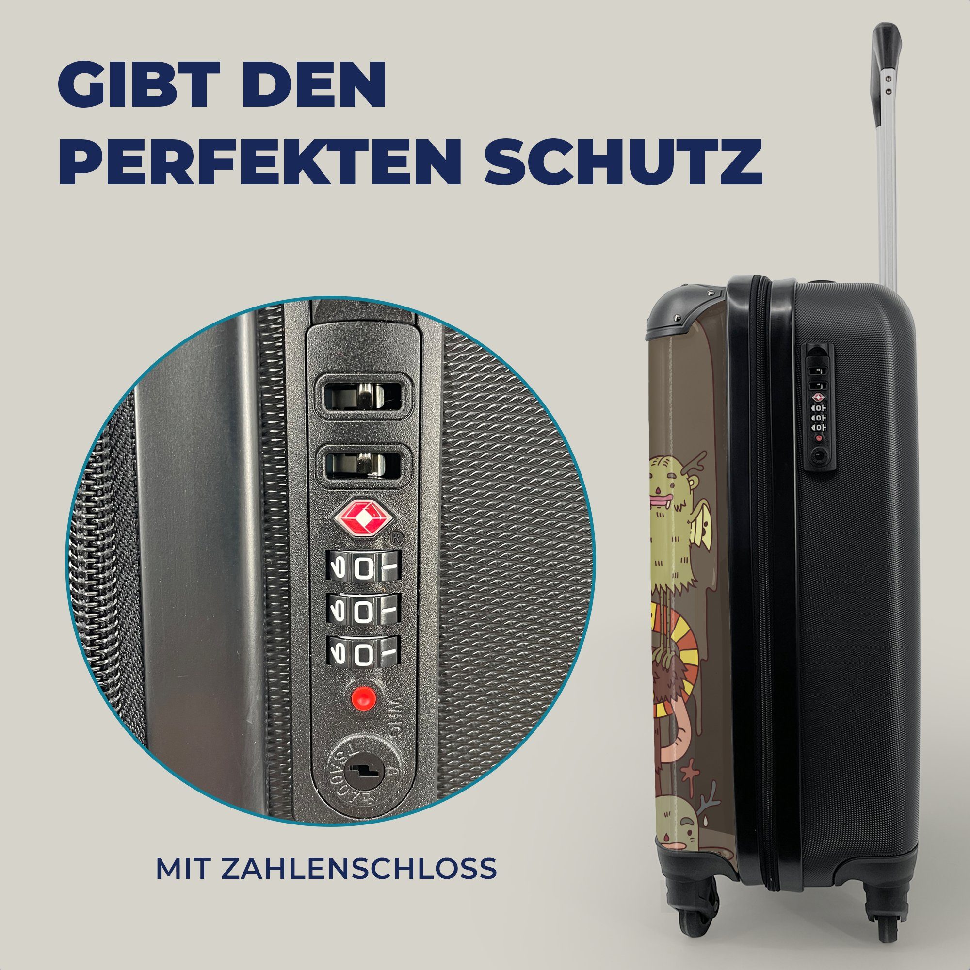 Illustration Reisekoffer Handgepäckkoffer für Reisetasche von rollen, mit 4 Ferien, außerirdischen Trolley, Rollen, MuchoWow Handgepäck Monstern,