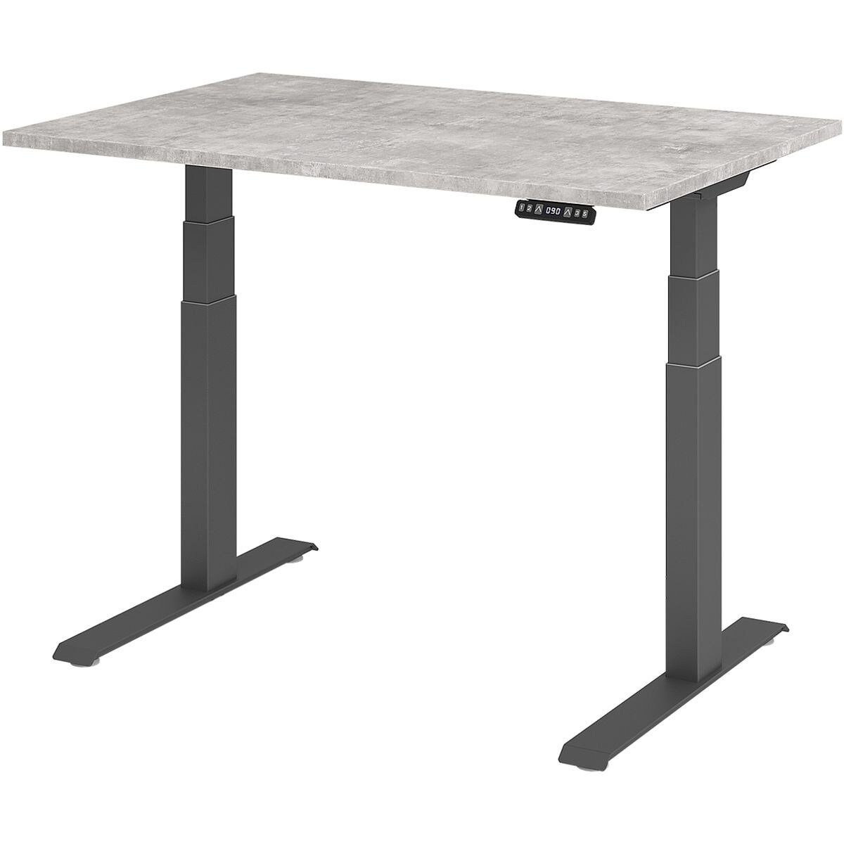 HAMMERBACHER Schreibtisch Upper Desk, elektrisch höhenverstellbar bis 129 cm, Gestell grahitfarben Beton