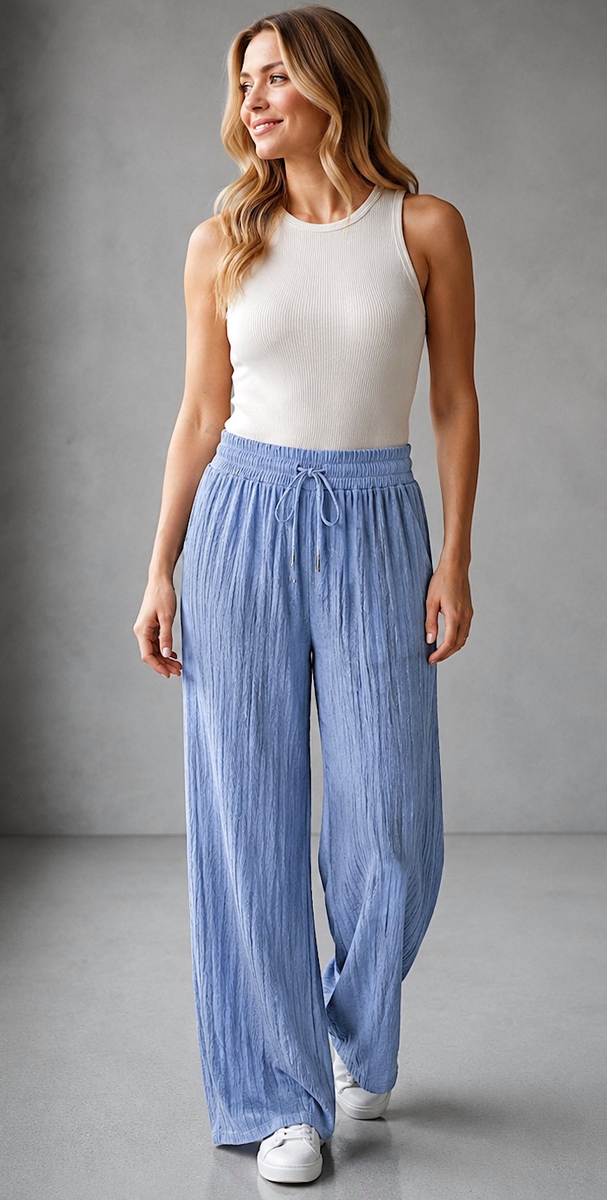 Stoffhose Worldclassca Crinkle-Hose Stoffhose Plissierte Weite Sommerhose