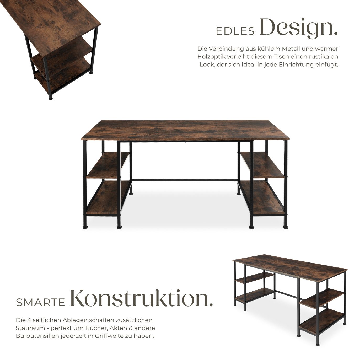 tectake Schreibtisch Computer-Schreibtisch (1-St., 1 tlg), Geradlinig designter Schreibtisch im typischen Industrie-Stil