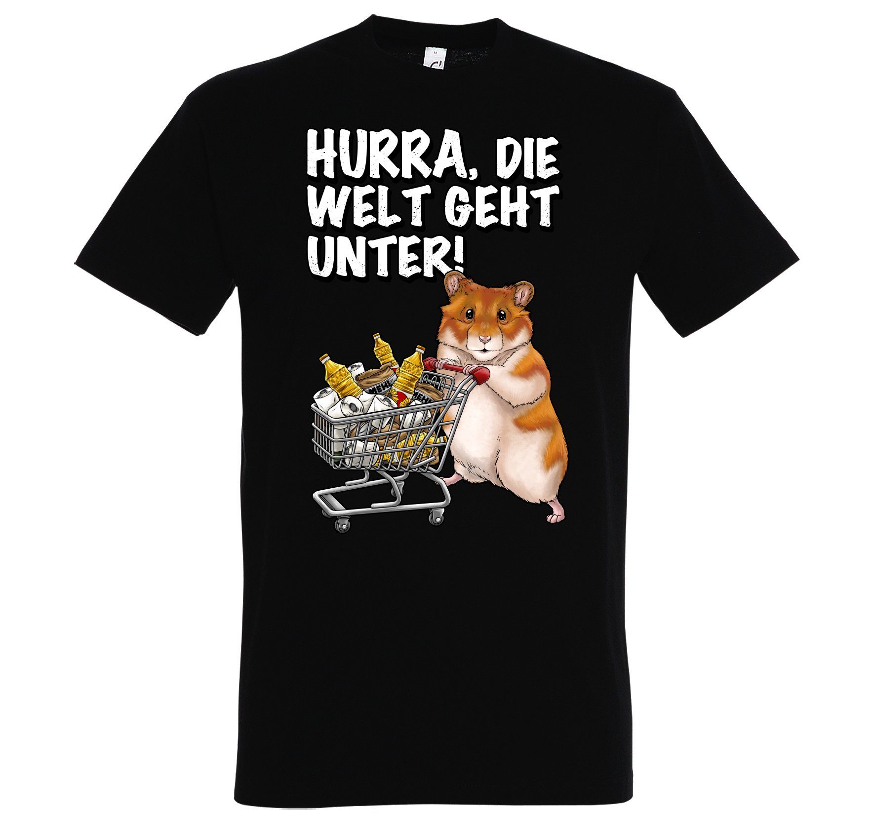 T-Shirt Designz Hurra Schwarz Youth Spruch mit Hamster Geht Herren Print-Shirt lustigem Print Unter Die Welt