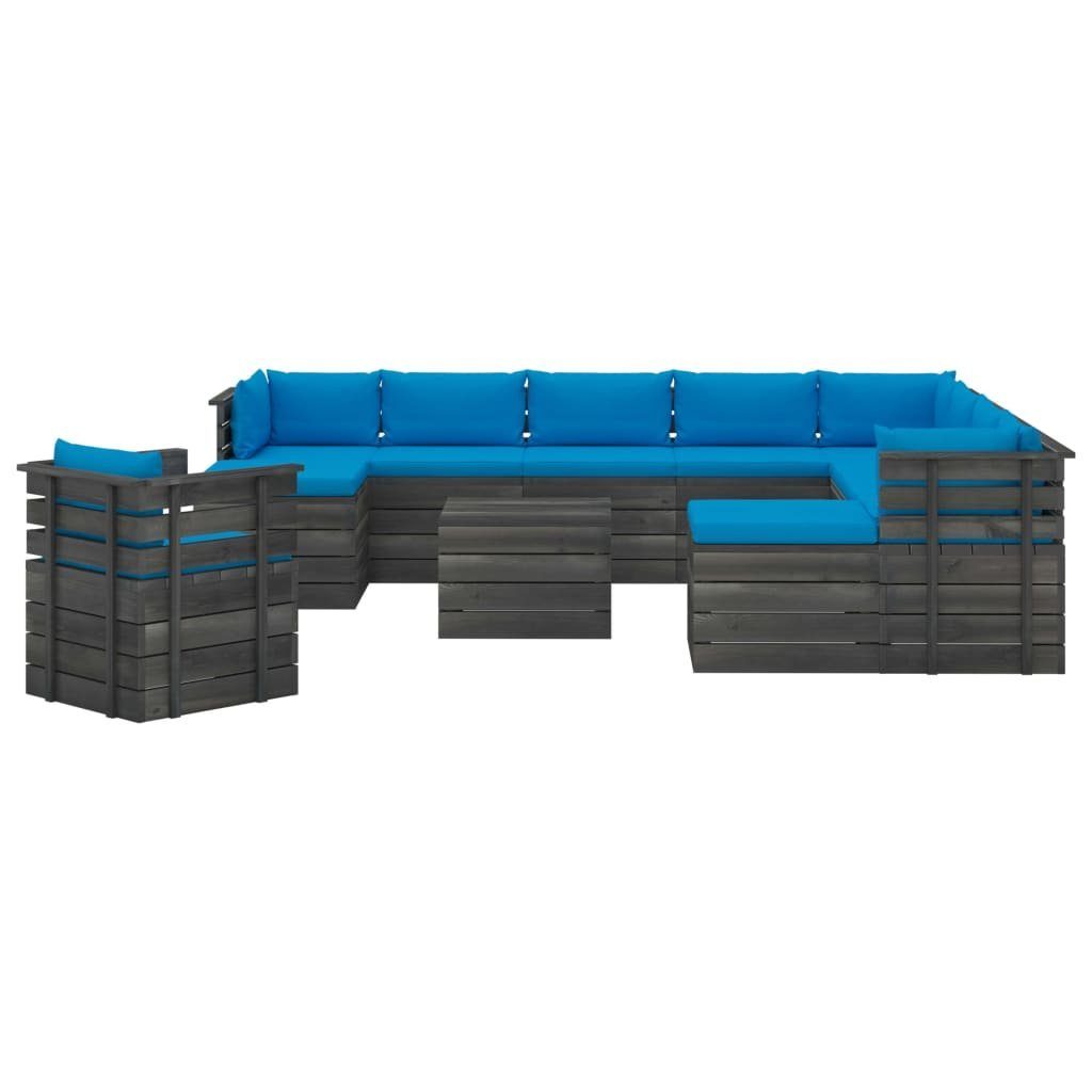 Gartenlounge-Set mit Hellblau Paletten Garten-Sofagarnitur aus 12-tlg. Kissen (12-tlg) vidaXL Kiefernholz,
