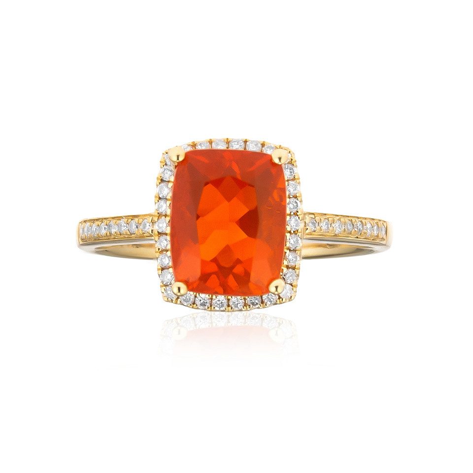 Diamantring Mexikanischer Feueropal 14K Gold Ring, 1,63ct