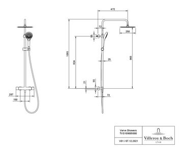 Villeroy & Boch Duschsystem Verve Showers, Höhe 109.3 cm, 3 Strahlart(en), Duschsystem mit Umsteller - Chrom