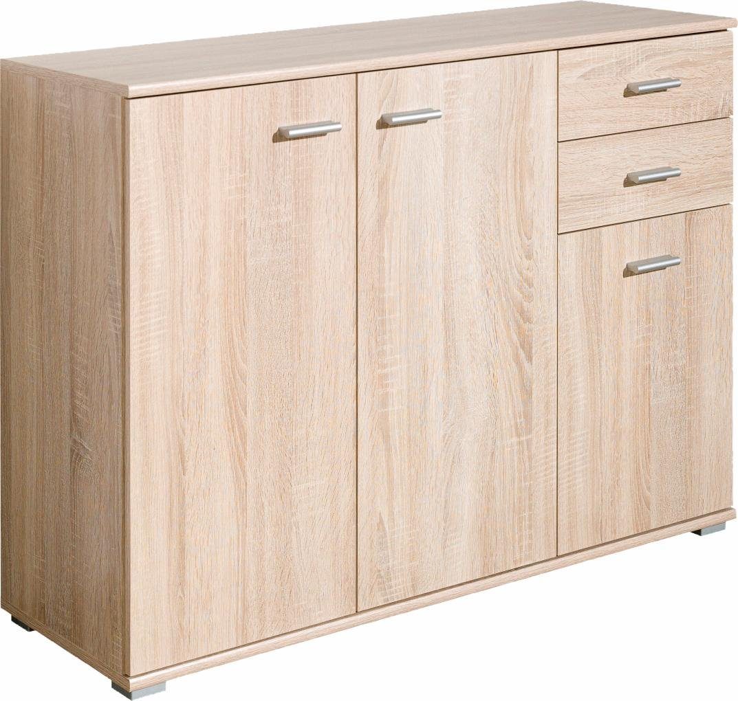 cs schmal kommode koxx breite 107 cm mit 3 tueren und 2 schubkaesten eiche