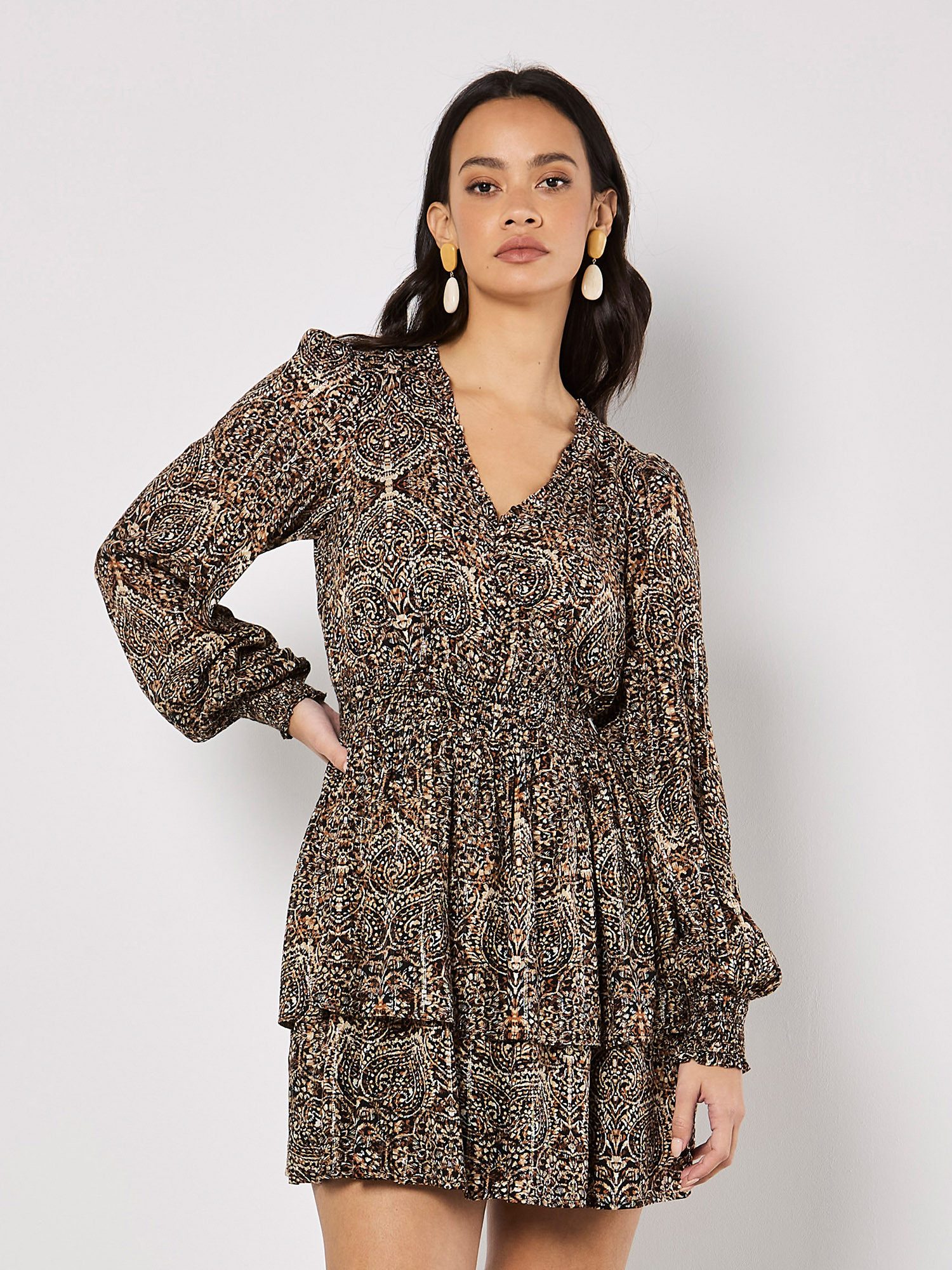 Apricot Minikleid Minilänge mit Batikdruck mit Glitzerschimmer günstig online kaufen