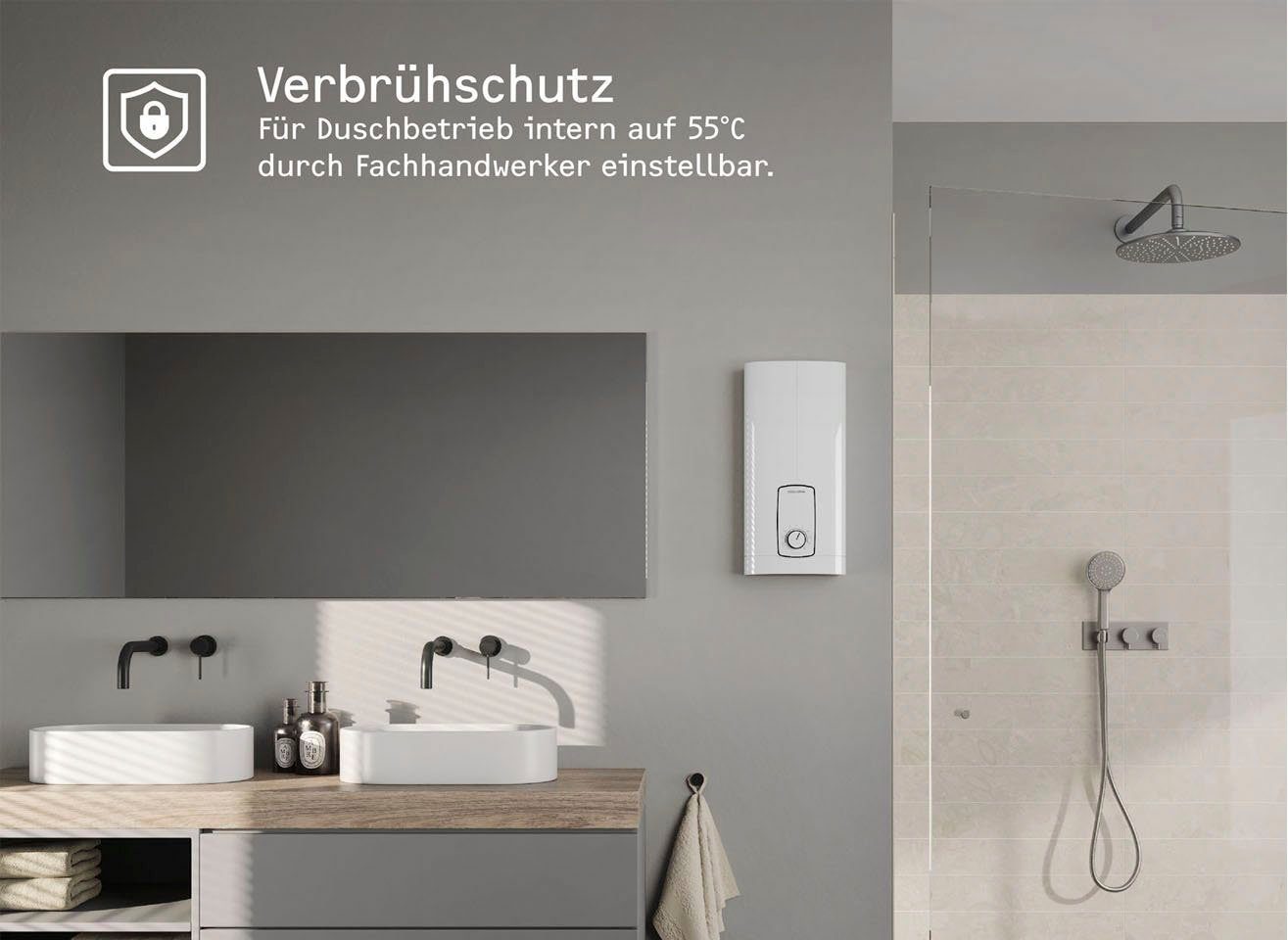 STIEBEL ELTRON Komfort-Durchlauferhitzer DHB 18/21/24 ST Trend, gradgenaue Temperaturwahl, elektronisch, min. 20 °C, max. 60 °C, 3i Technologie für konstante Warmwassertemperatur