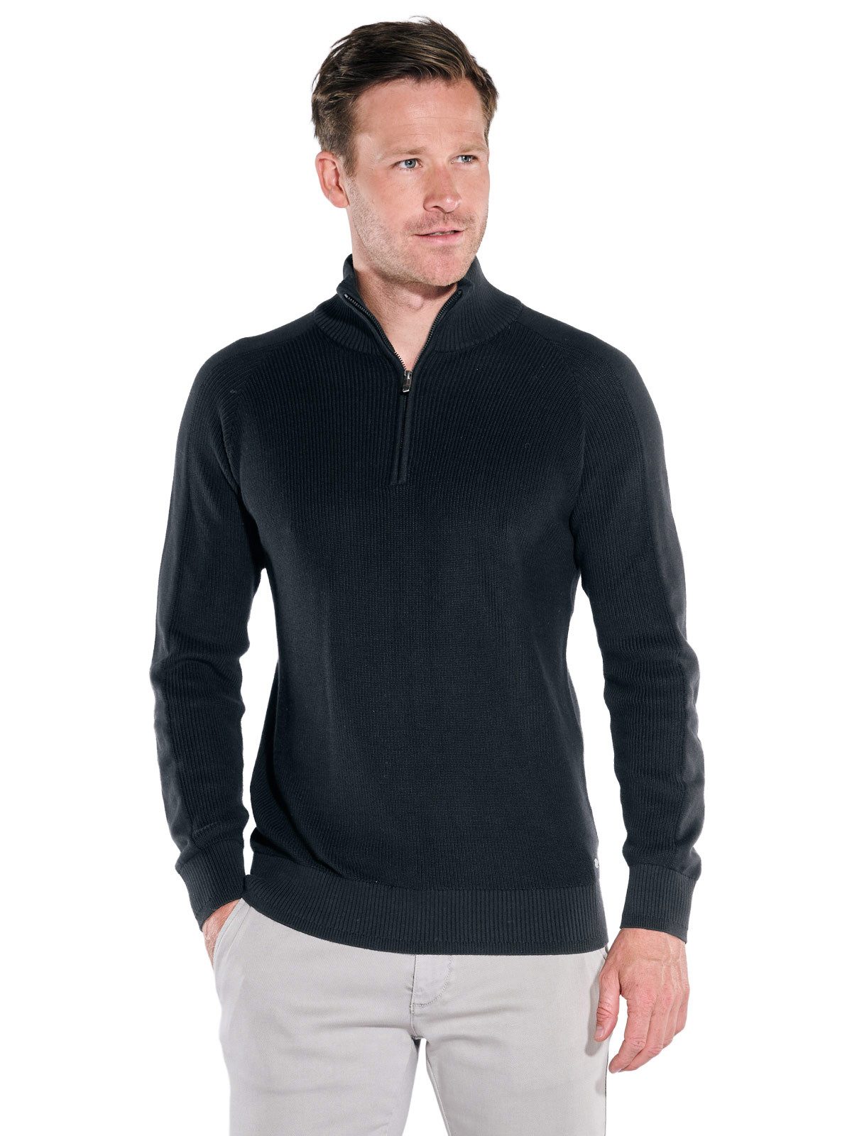 Engbers Stehkragenpullover engbers Herren Pullover mit Troyerkragen, Schwar günstig online kaufen