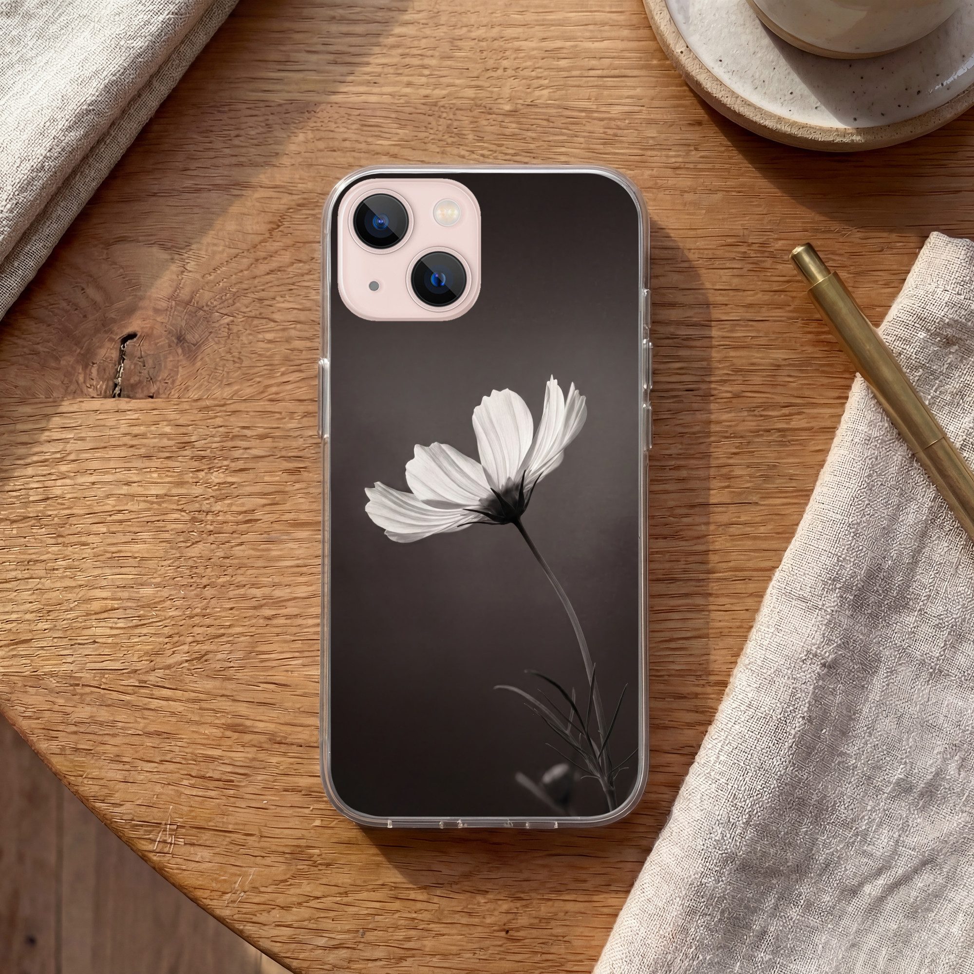 MuchoWow Handyhülle für Apple iPhone 13 mini Blume - Minimalistisch - Schwarz - Weiß, Smartphone-Bumper, Print, Handy Schutzhülle Dünn