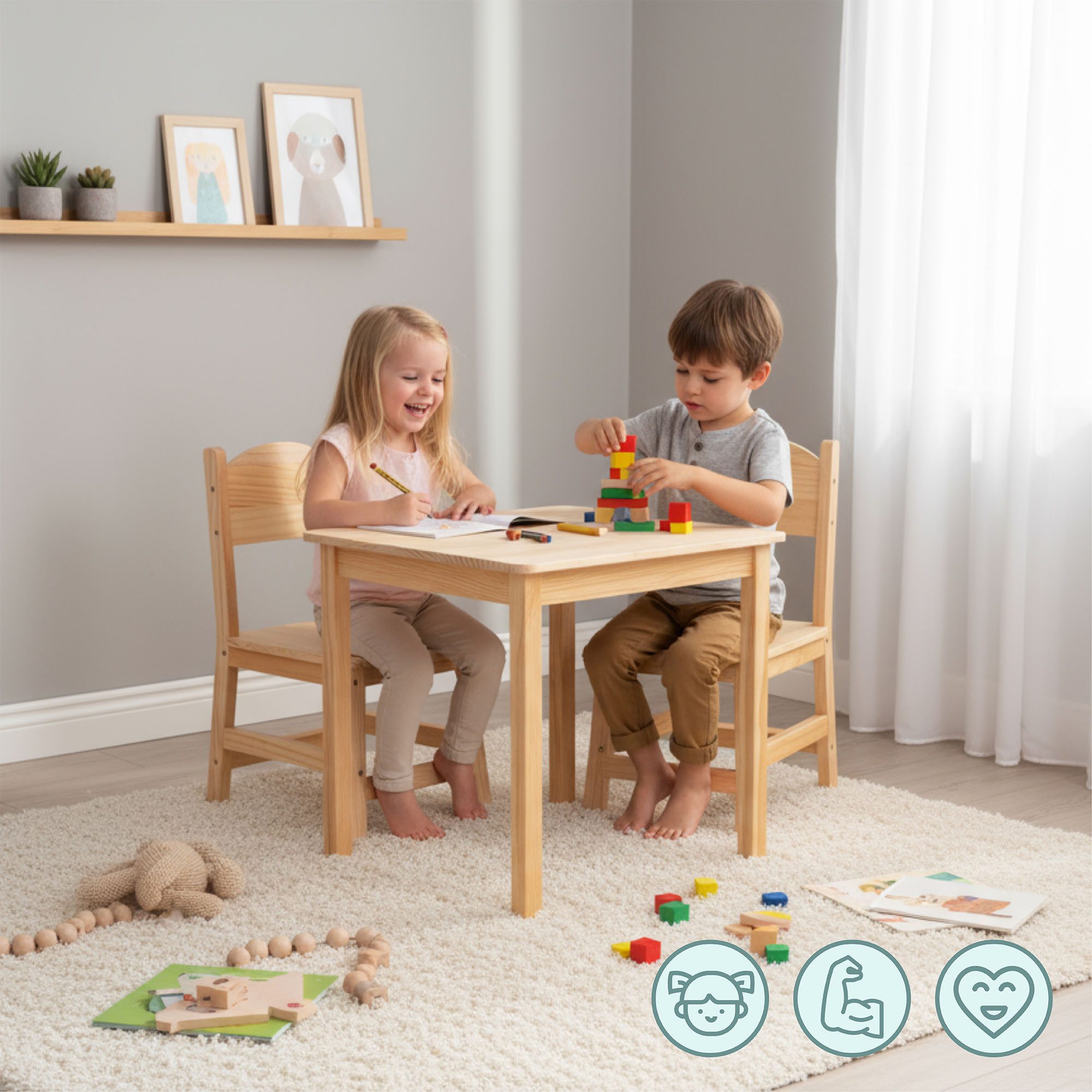 Mamabrum Kinderstuhl Holz-Kinder-Set: Tisch & 2 Stühle aus Kiefer – Mamabrum – Bild 3 von 5