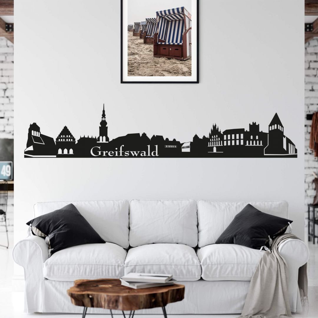 Wandtattoo Stadt Wandtattoo Greifswald Skyline schwarz Silhouette 120cm