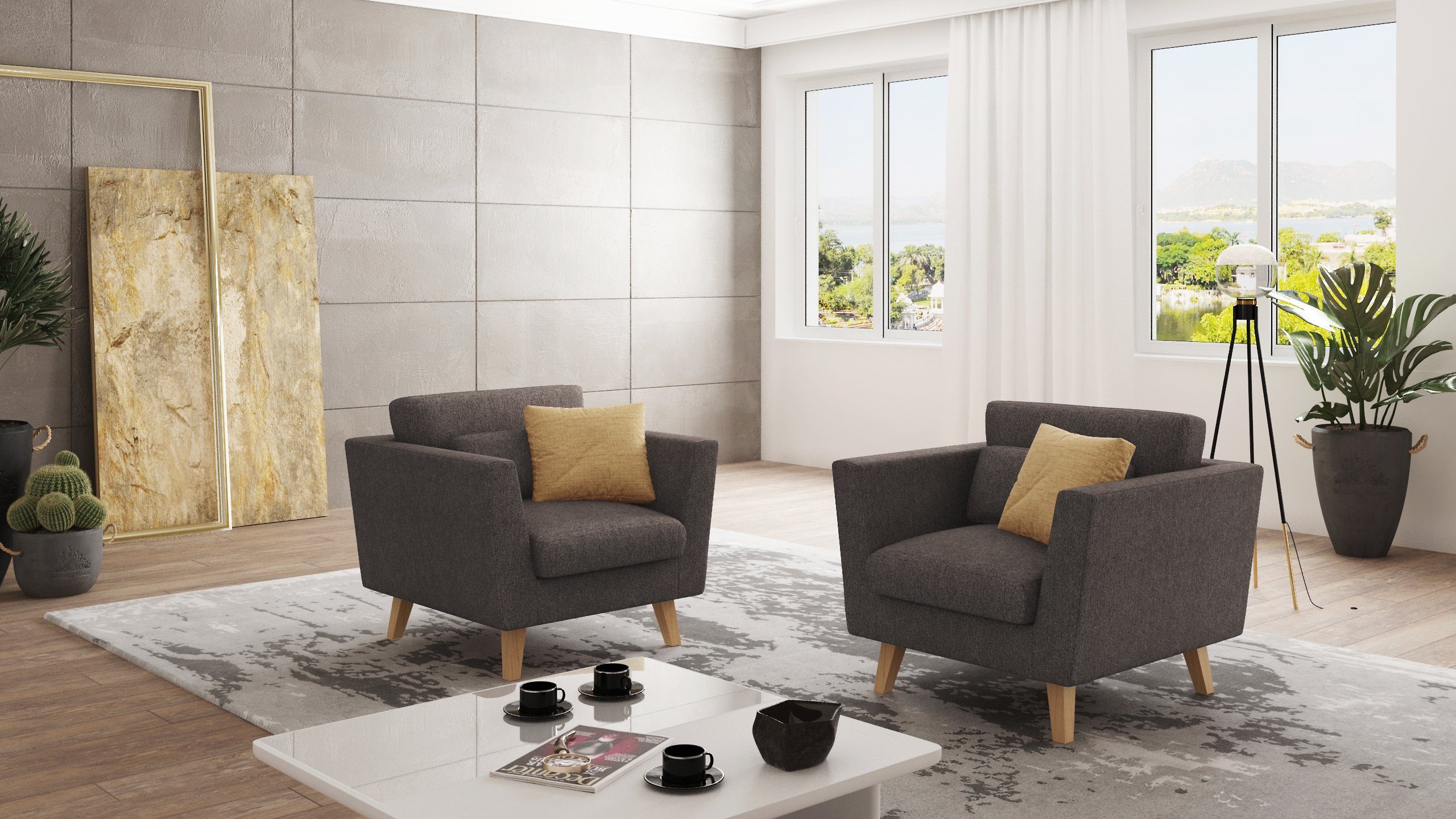 S-Style Möbel Sessel Angeles im skandinavischen Design, mit Wellenfederung Braun - Khaki
