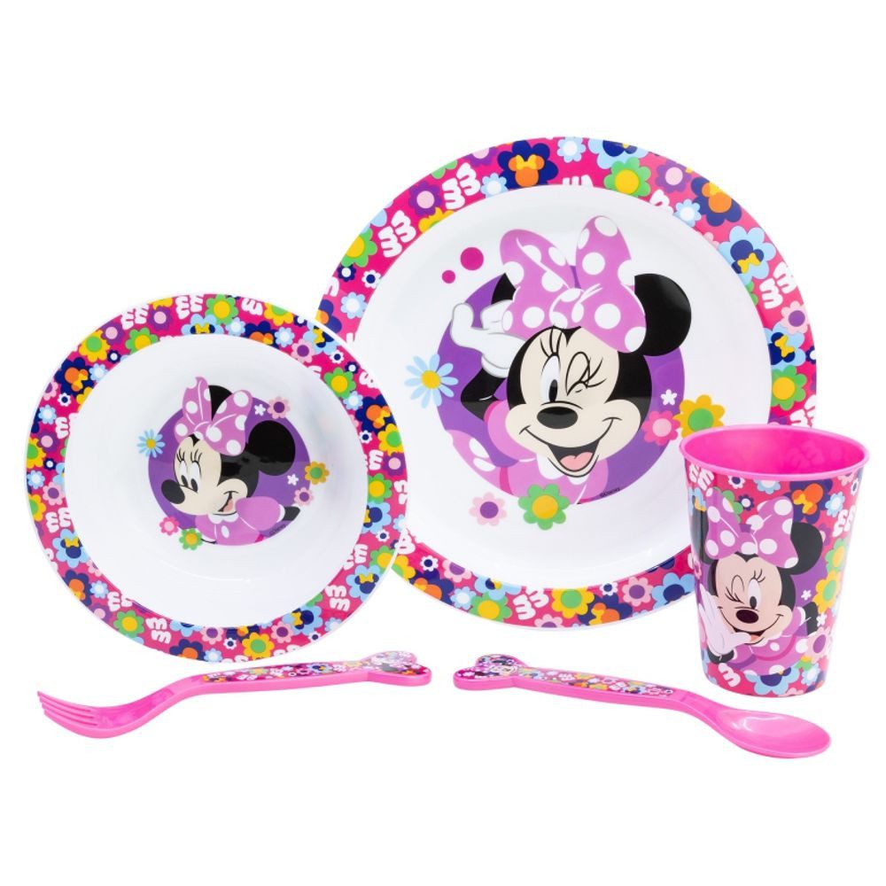 Disney Minnie Mouse Kindergeschirr-Set 5-teiliges Geschirr-Frühstück-Set & Besteck Minnie Mouse, Kunststoff