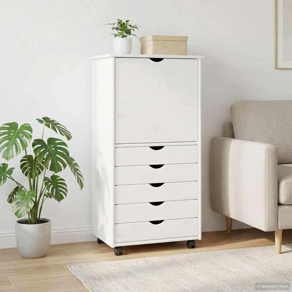 vidaXL Schranksystem Rollschrank Mit Rad Weiß 53 x 39 x 103 cm Massivholz Kiefer (1-St)