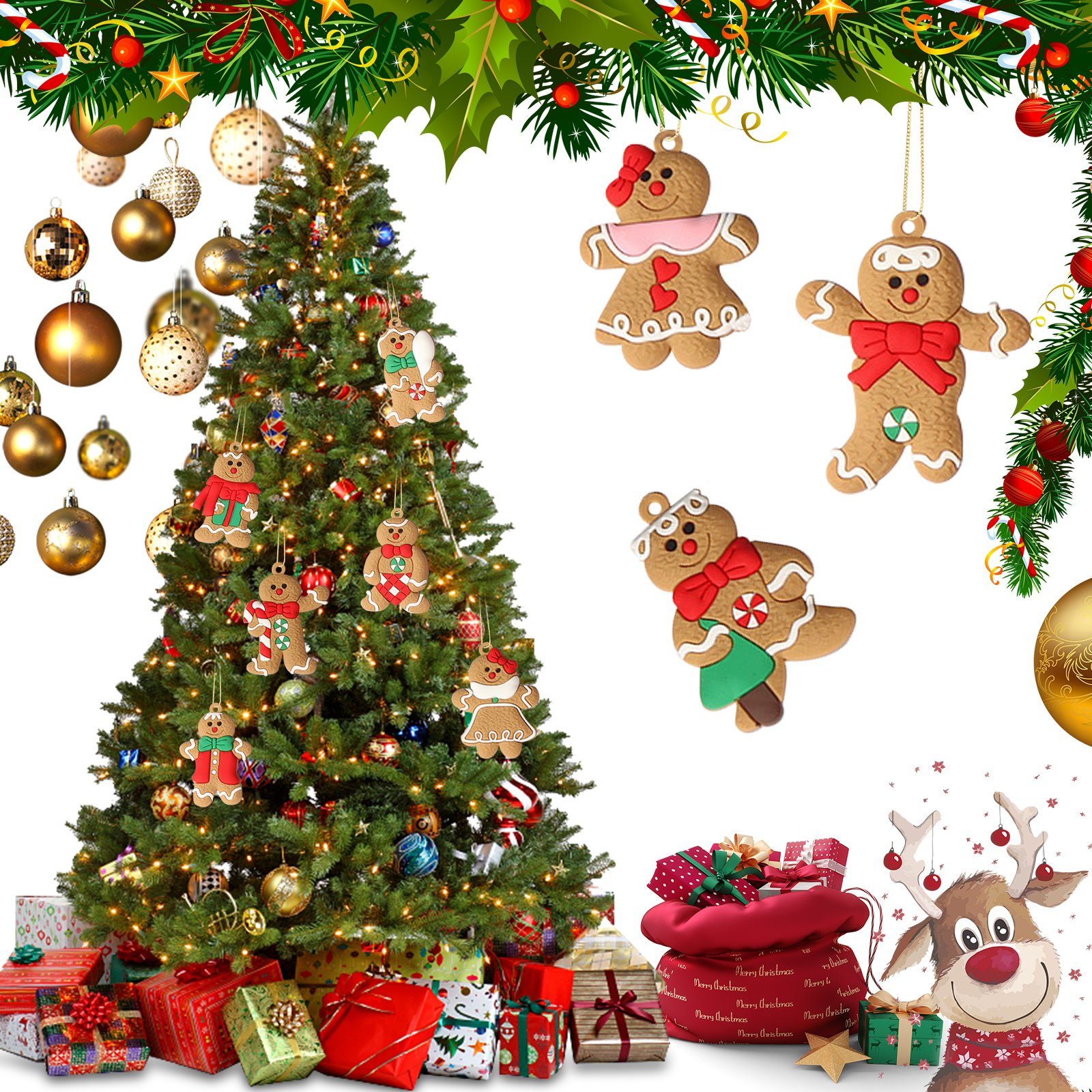 12 Stück, Lebkuchen-Männchen Christbaumschmuck CALIYO traditionelles Weihnachtsbaumschmuck, Weihnachtsbaumschmuck, (21-tlg), Anhänger