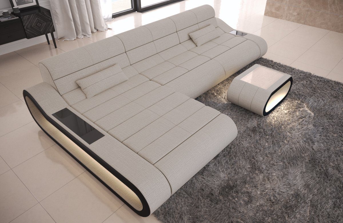 Sofa Dreams Ecksofa Concept Elfenbein-Schwarz Sofa Stoffsofa, L Form Rückenlehne ergonomischer Couch H1 Stoff Designersofa mit Polster