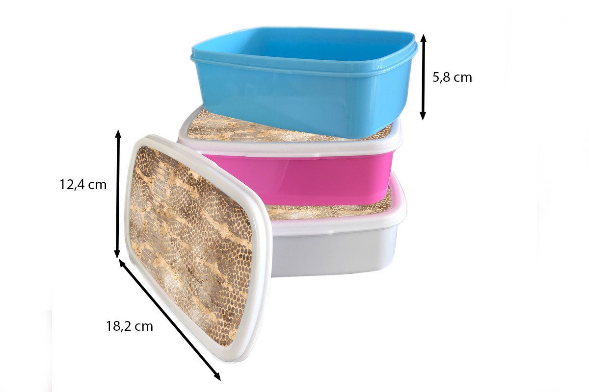 Lunchbox für Mädchen Kunststoff, - Brotbox und Jungs Brotdose, (2-tlg), Schlange, und MuchoWow - Kinder Tiermuster für weiß Erwachsene, Gold