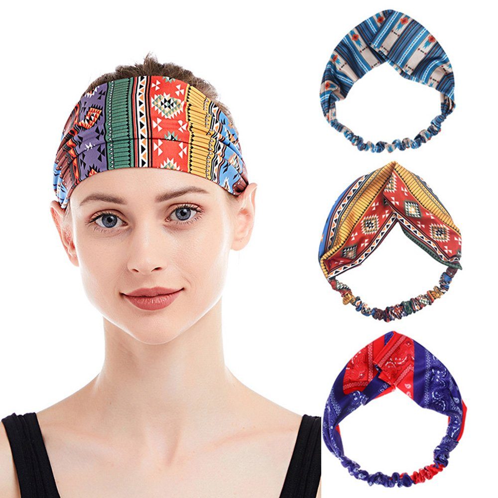 SCHUTA Haarband 3er-Pack Bedrucktes kariertes Stirnband buntes elastisches Haarband