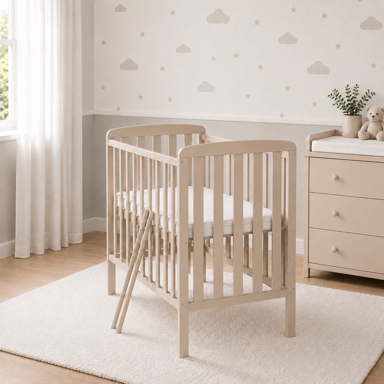 Baby-Delux Babybett Compact Beistellbett, Kinderbett 50x100 cm Kaschmir höhenverstellbar Matratze