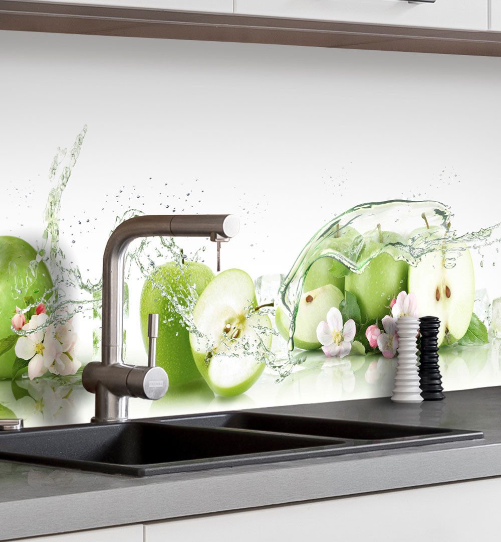 MyMaxxi Küchenrückwand Küchenrückwand selbstklebend Grüne Äpfel Spritzschutz Folie, (Klebefolie passend geschnitten und gerollt B 60 cm x H 60 cm), Grüne Äpfel B 60 cm x H 60 cm