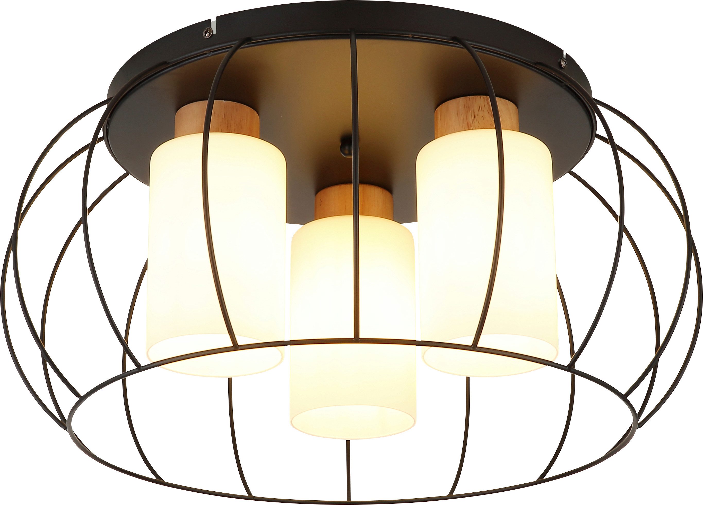 GLOBO LIGHTING Deckenleuchte ROWENA, ohne Leuchtmittel, Deckenleuchte mit Holz & Glas, matt, modern & gemütlich