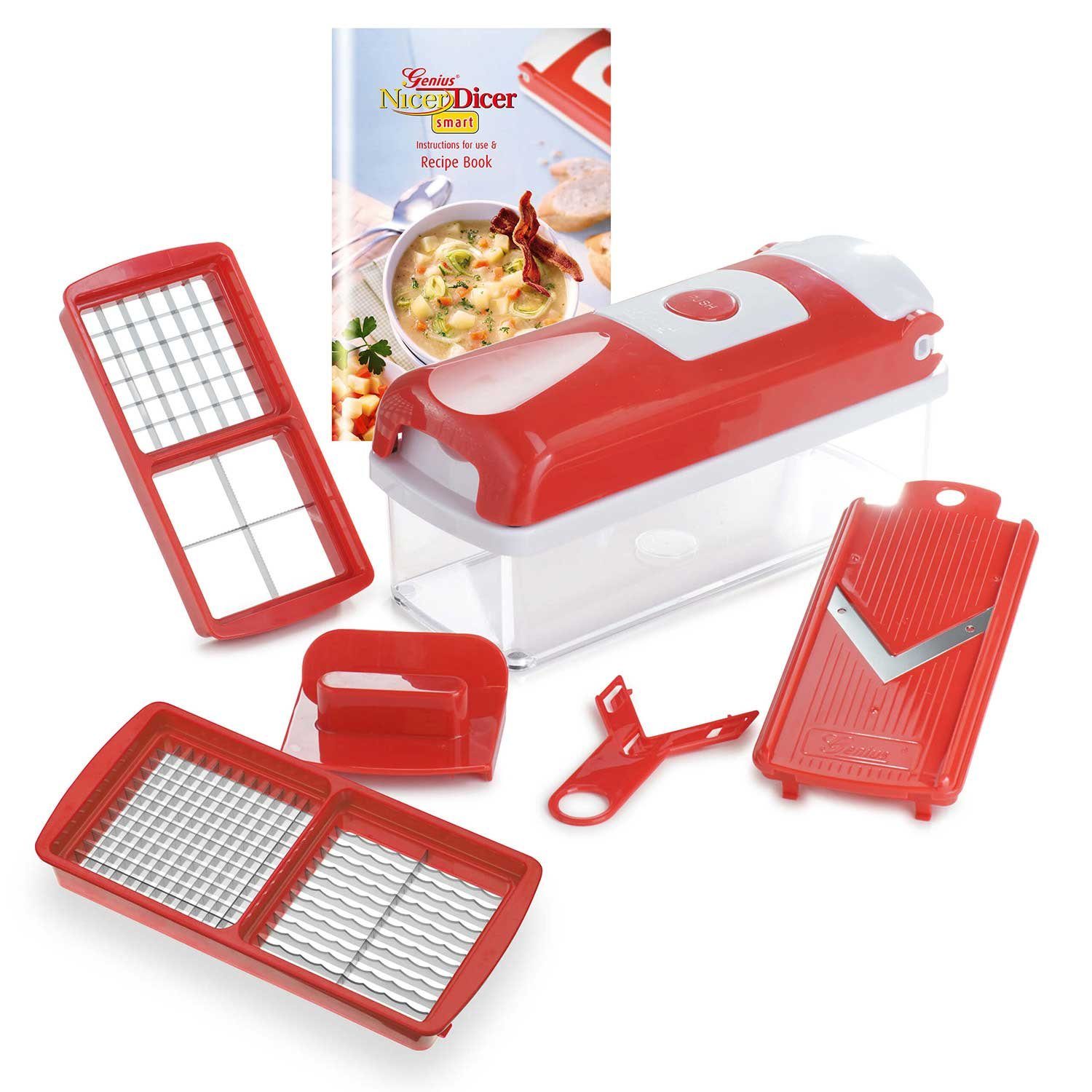 Genius Gemüseschneider Nicer Dicer Smart Zerkleiner Gemüsehobel 6tlg. für Würfel Scheiben, Obst Salat Schneider Zerkleiner Mandoline Fassungsvermögen 800 ml