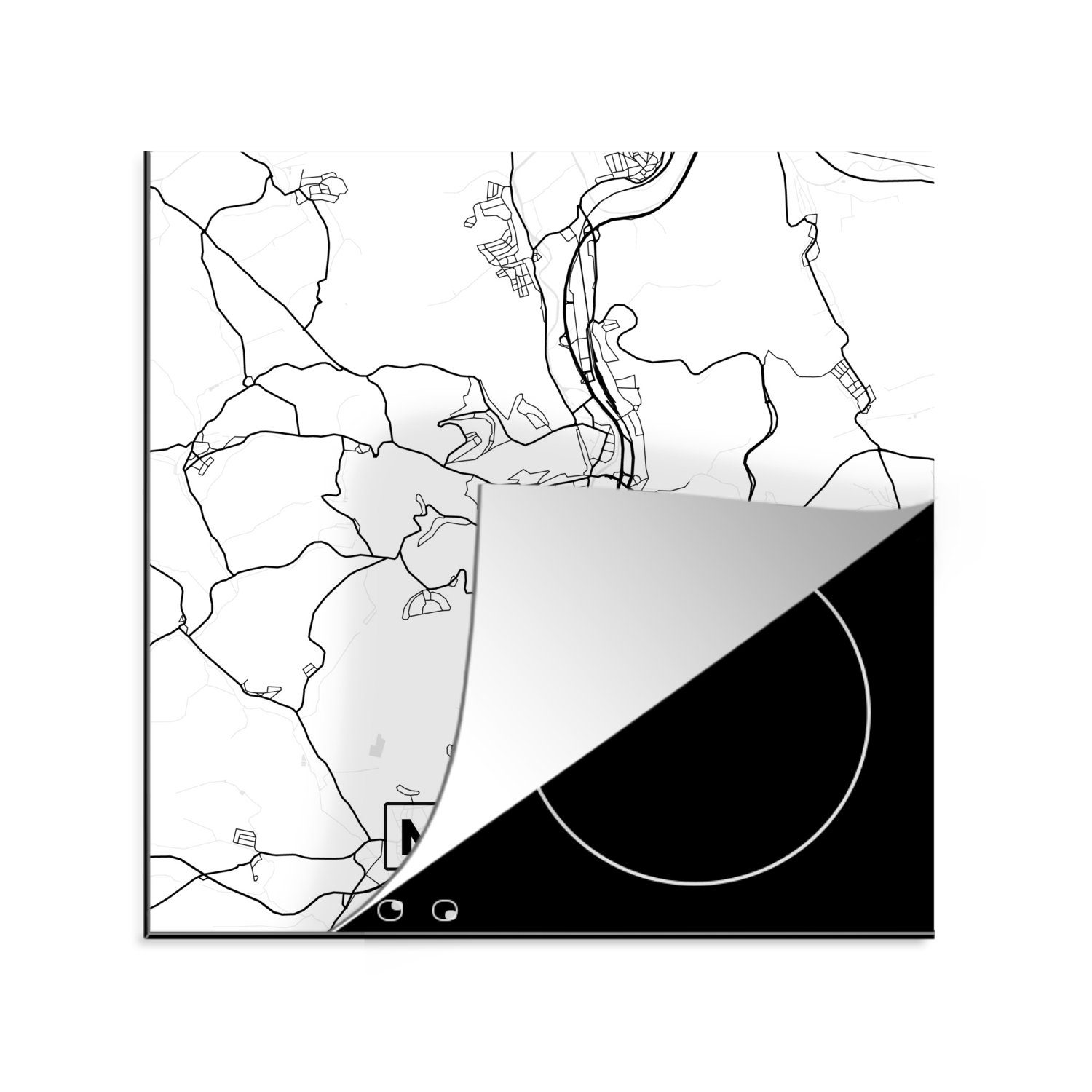 MuchoWow Herdblende-/Abdeckplatte Karte - Marburg - Stadtplan, Vinyl, (1 tlg), 78x78 cm, Ceranfeldabdeckung, Arbeitsplatte für küche
